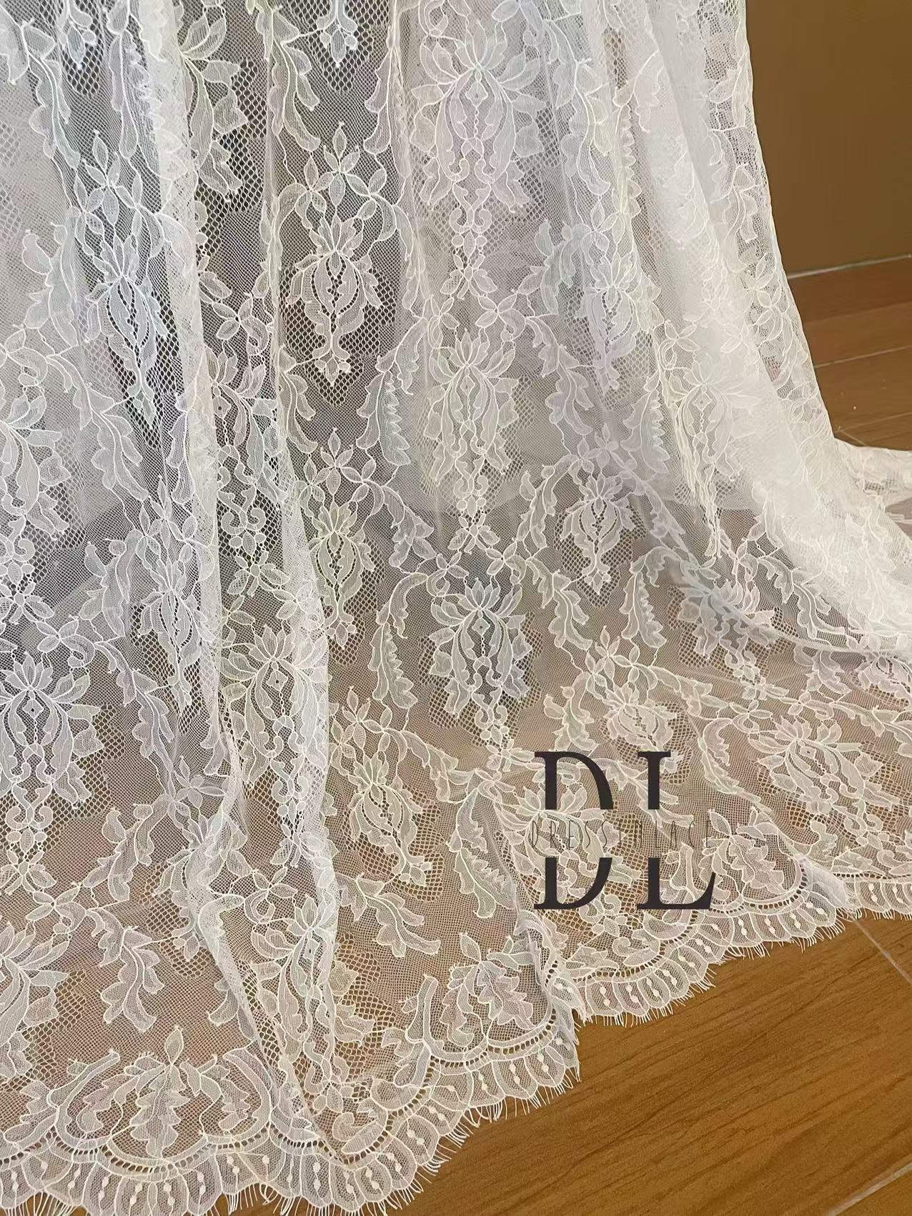 DL15116 Soft eyelash Chantilly lace 3 meters per piece for bridal wedding dresses, home decor