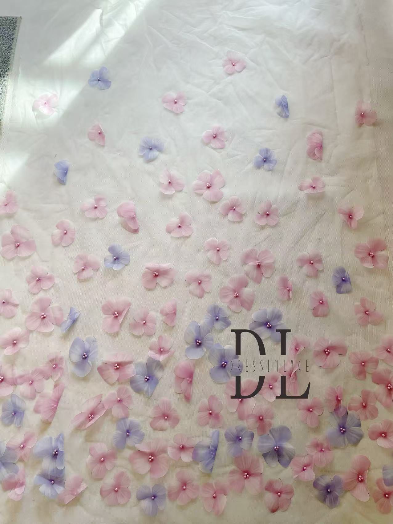 DL130234 Colorful 3d flowers lace fabric for bride wedding dresses, veils and home decor
