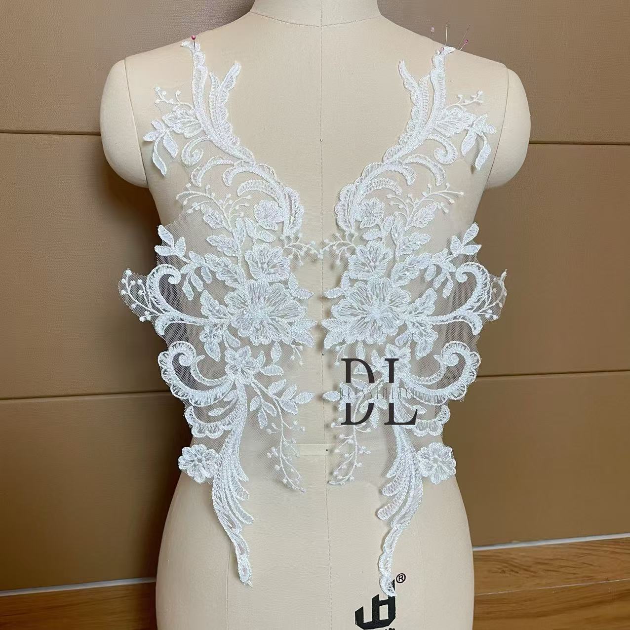 DLM2313 Bridal Lace Appliques with sequins for wedding dresses, formal gowns, veils and home textiles