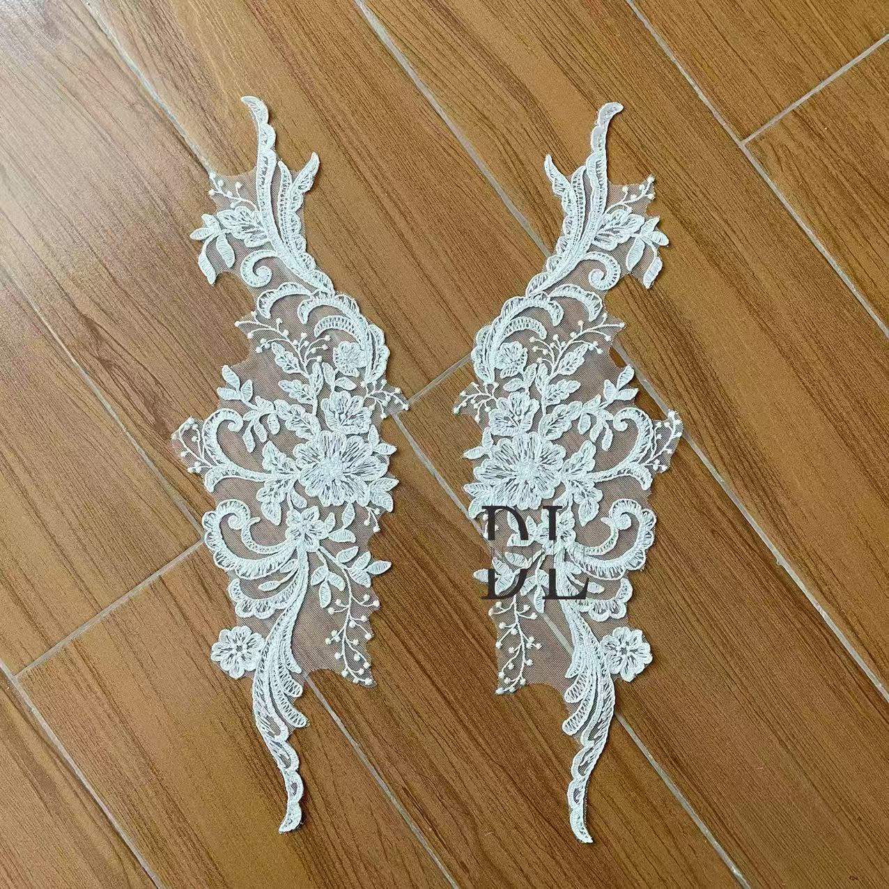 DLM2313 Bridal Lace Appliques with sequins for wedding dresses, formal gowns, veils and home textiles