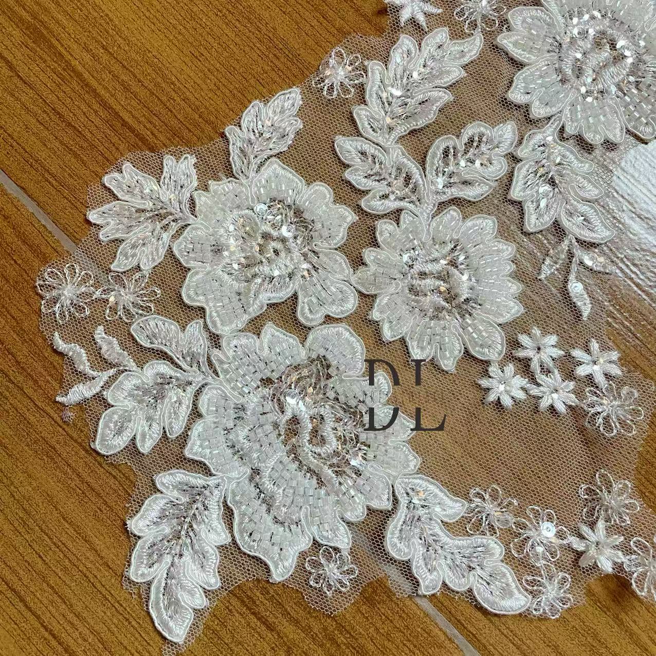 DLM2314 Beading Embroidered Lace Appliques for wedding dresses, formal gowns, veils and home textile