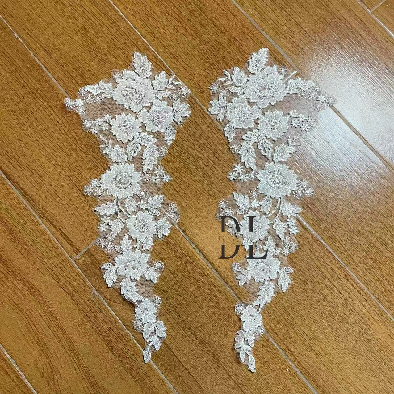 DLM2314 Beading Embroidered Lace Appliques for wedding dresses, formal gowns, veils and home textile