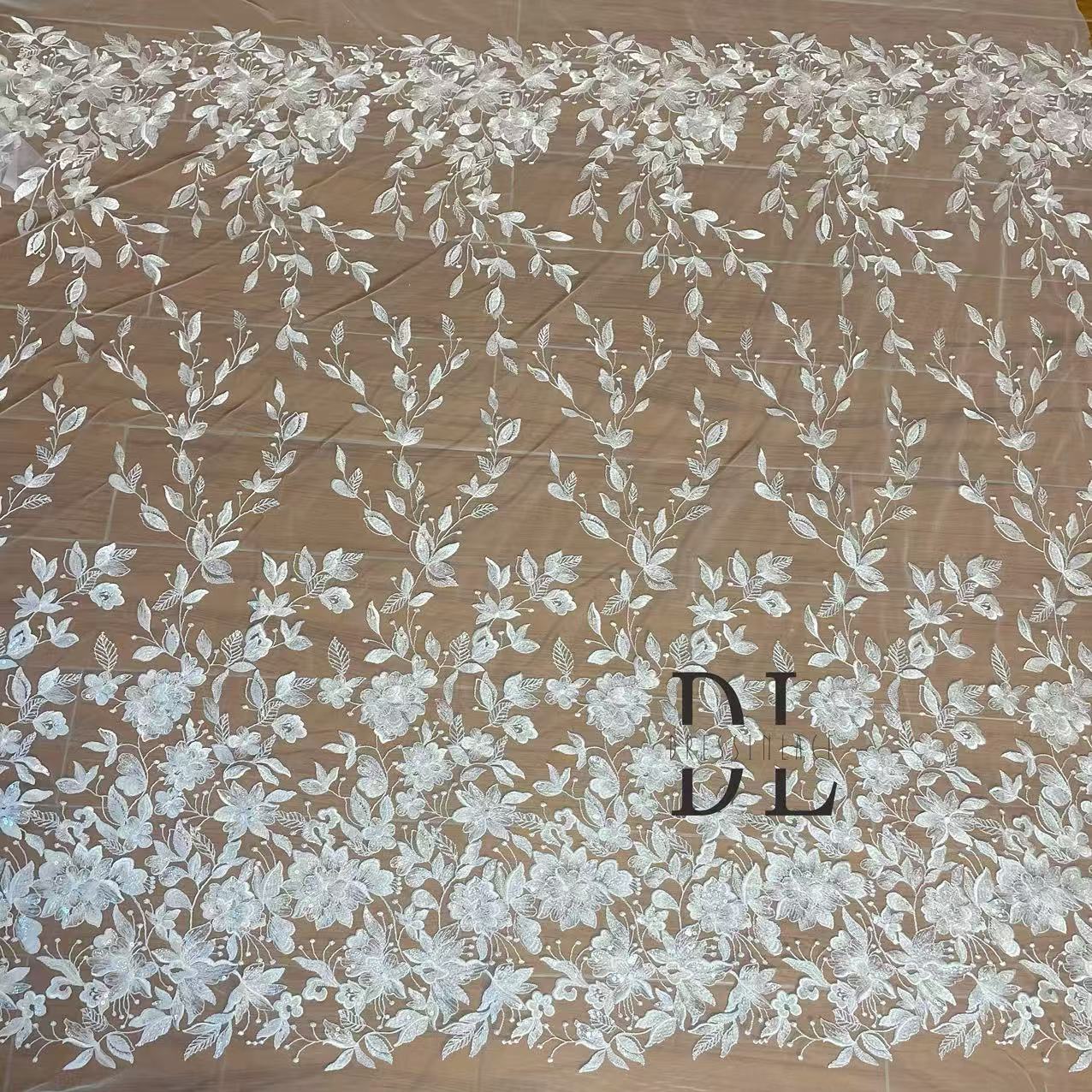 DL130236 Bridal lace fabric with sequins for formal gowns, wedding dresses, head veils