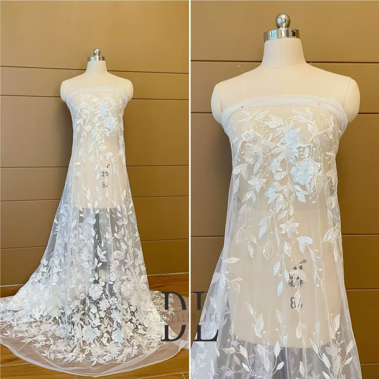 DL130236 Bridal lace fabric with sequins for formal gowns, wedding dresses, head veils