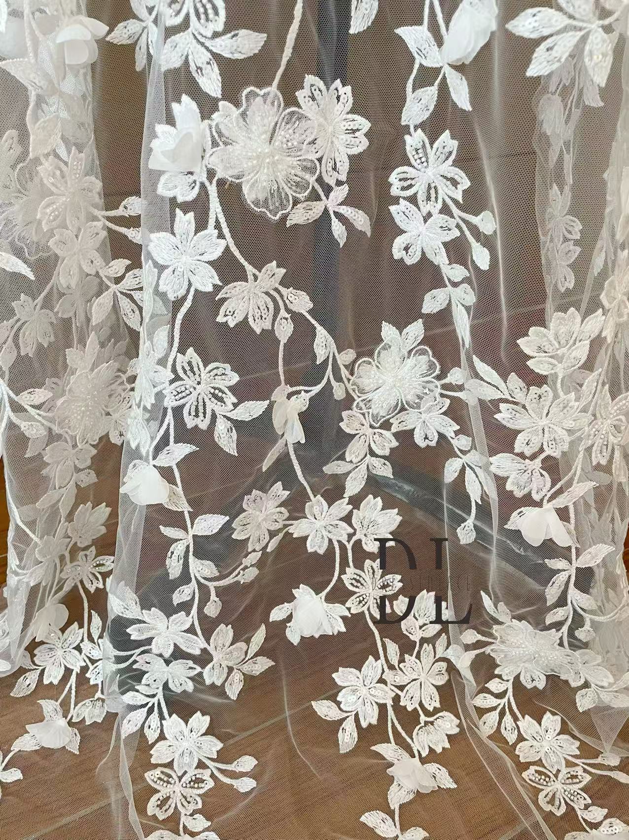 DL130235 Embroidered 3d flowers lace, bridal lace fabrics for wedding dress, noiva dresses, width 130cm