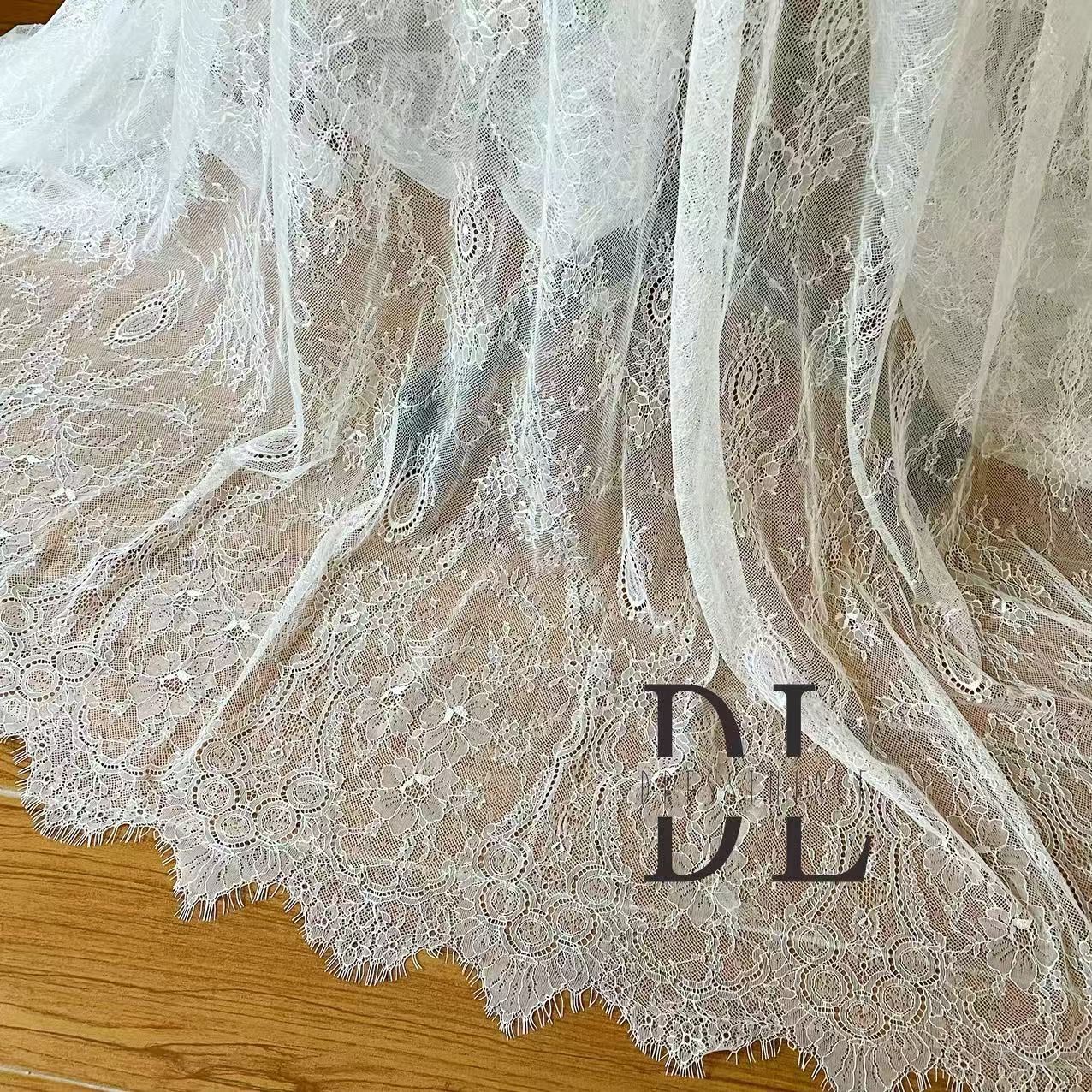 DL15123 Soft French Lace with Eyelash for bridal gowns, wedding dresses, boho dress, child clothes 3meters/piece
