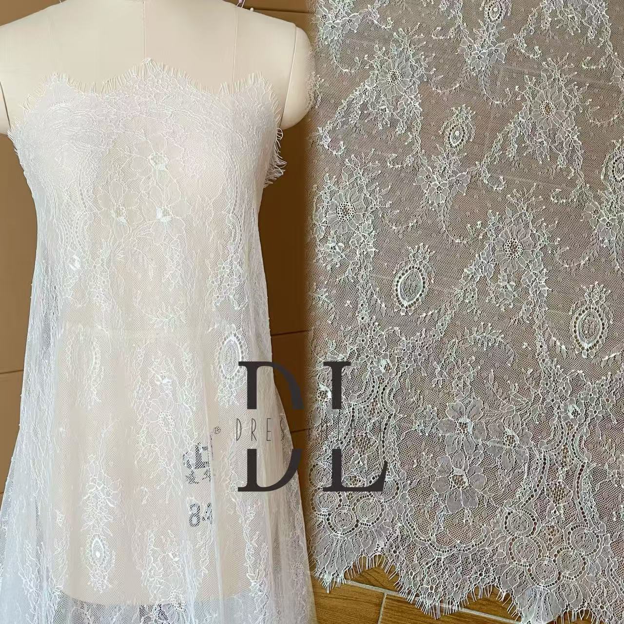 DL15123 Soft French Lace with Eyelash for bridal gowns, wedding dresses, boho dress, child clothes 3meters/piece