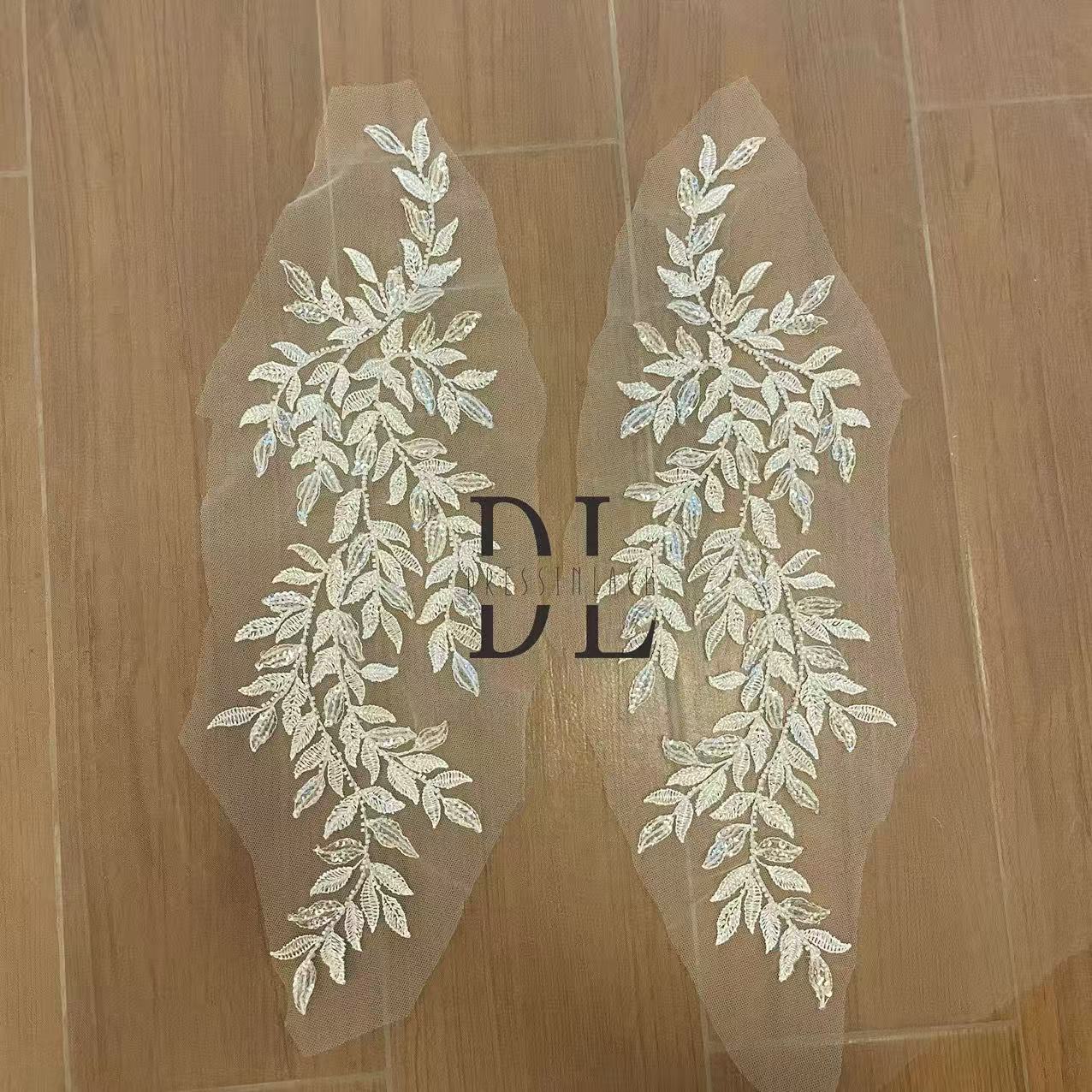 M2275&2323 Beading embroidered Lace appliqués for bride dresses, veils, fashion clothes accessories