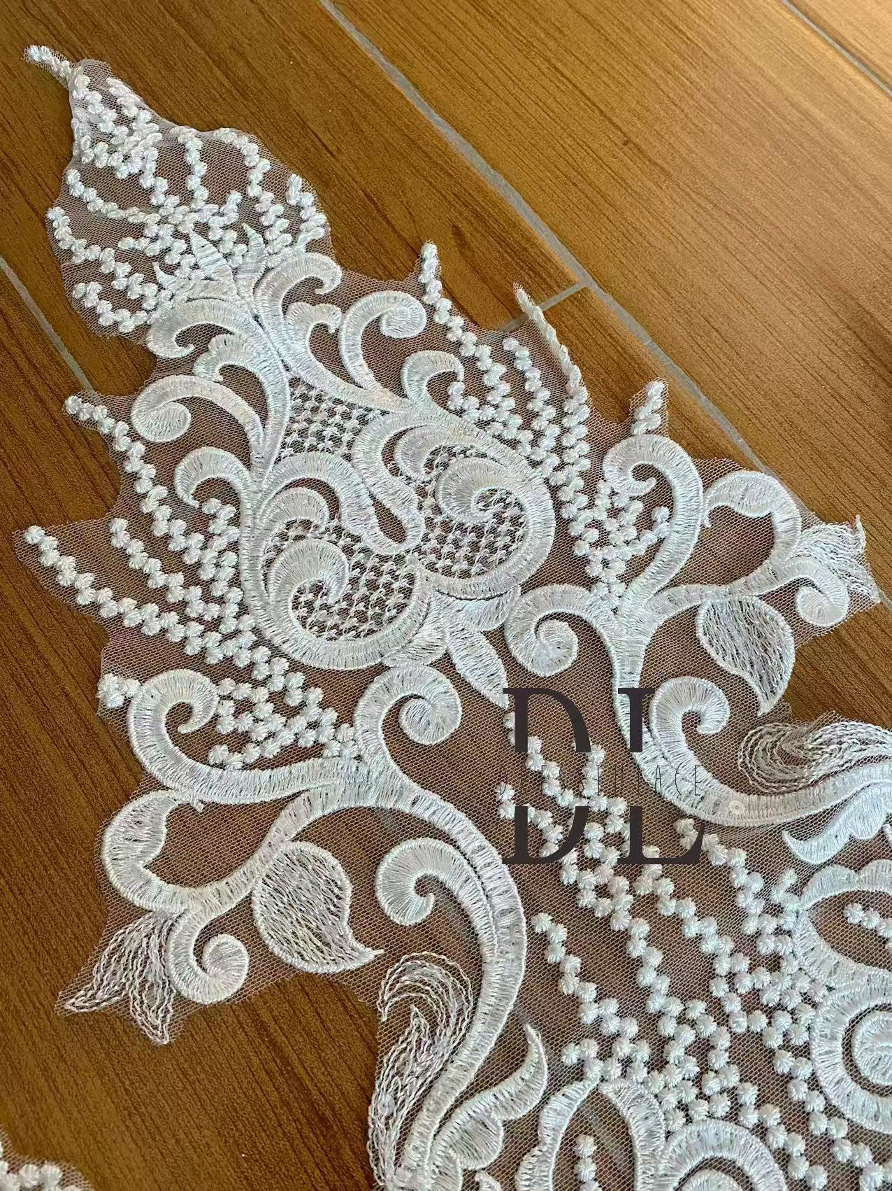 DLX53224 Sequins Trimming Lace - embroidered lace fabric for bridal wedding dresses