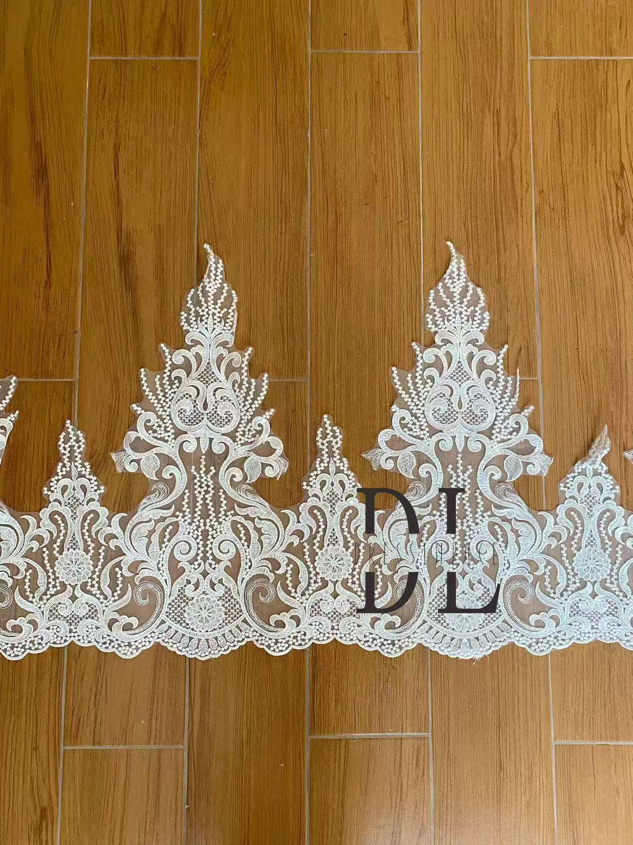 DLX53224 Sequins Trimming Lace - embroidered lace fabric for bridal wedding dresses