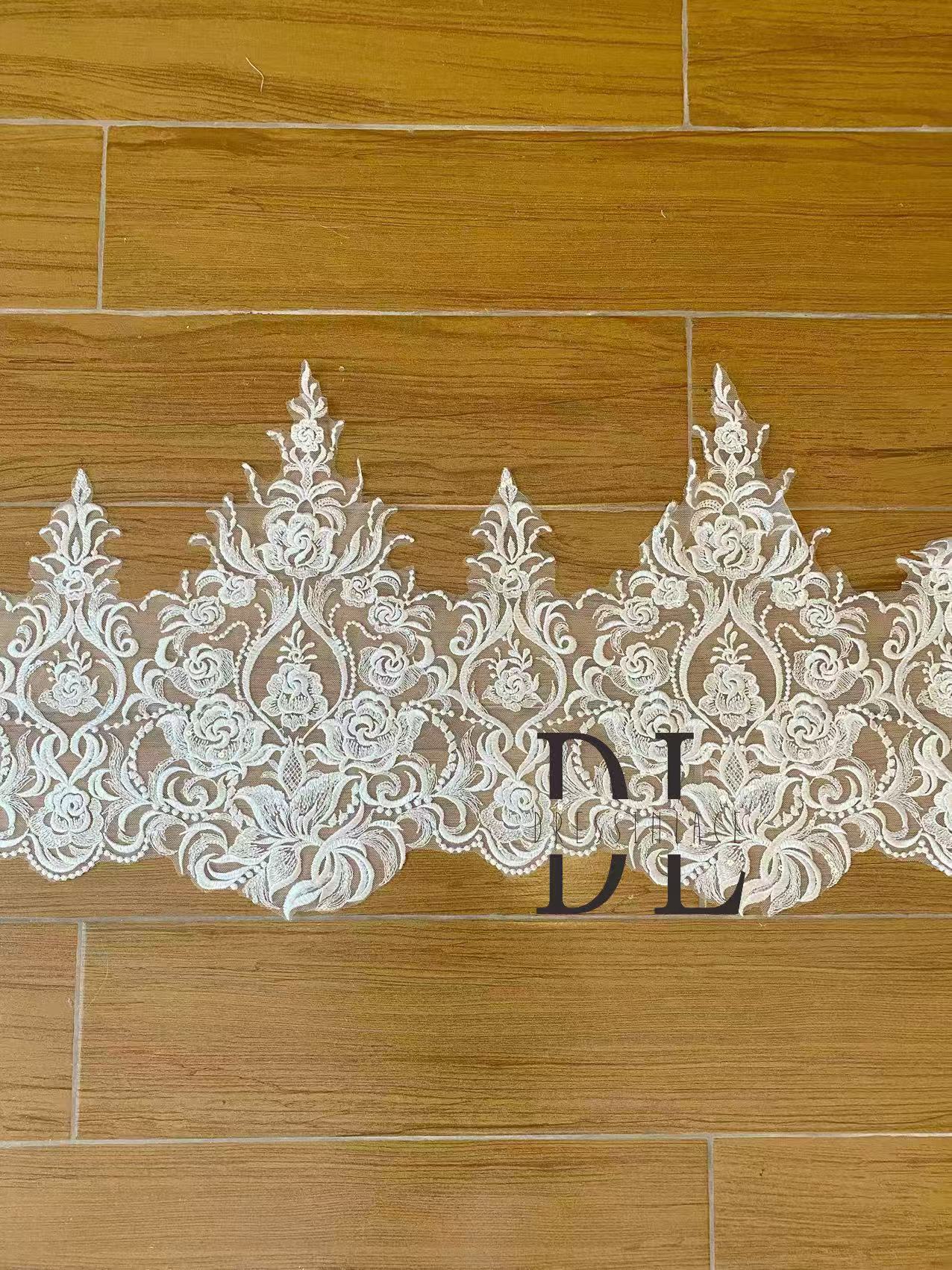 DLX43270 Sequins Trimming Lace - sequins only, Embroidered rose flower pattern for wedding dresses, bridal DIY fabrics