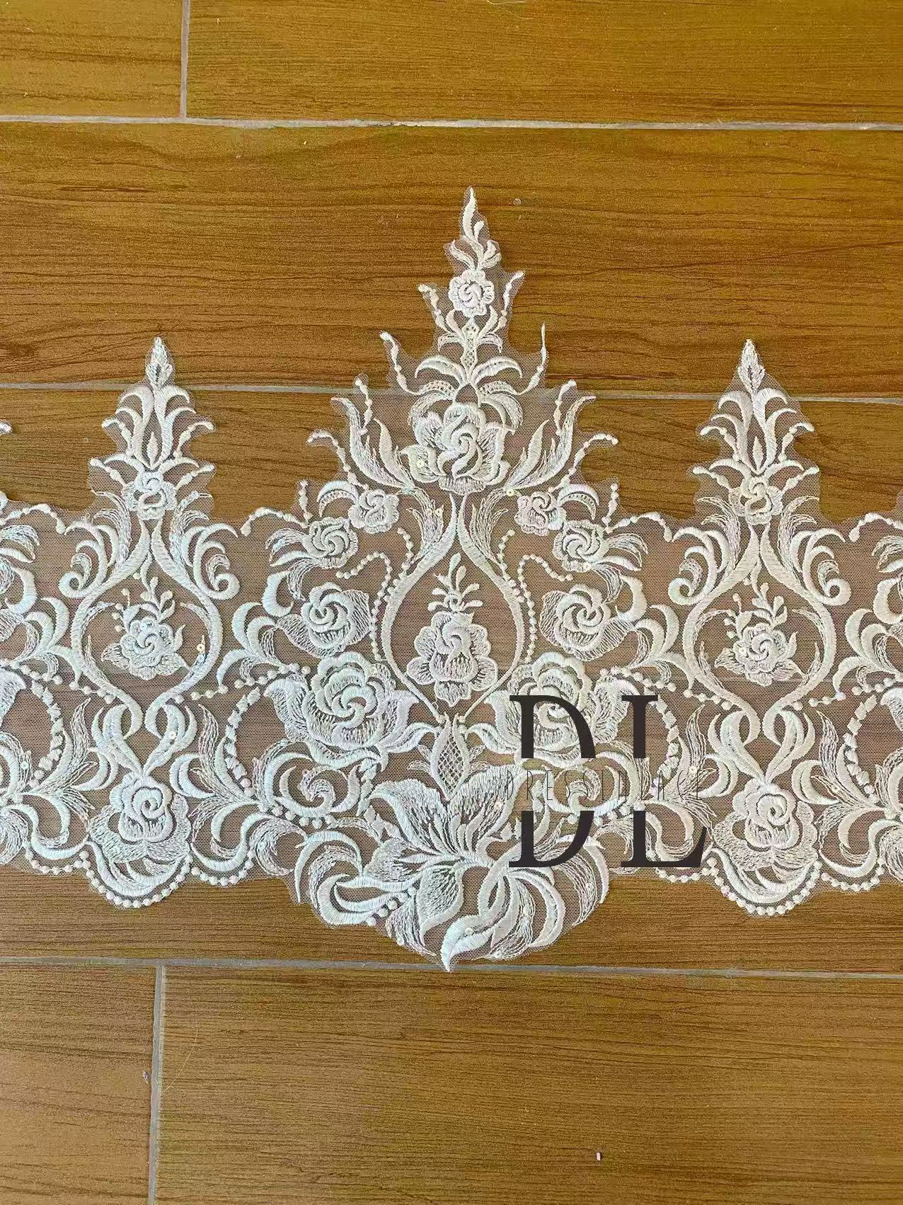 DLX43270 Sequins Trimming Lace - sequins only, Embroidered rose flower pattern for wedding dresses, bridal DIY fabrics