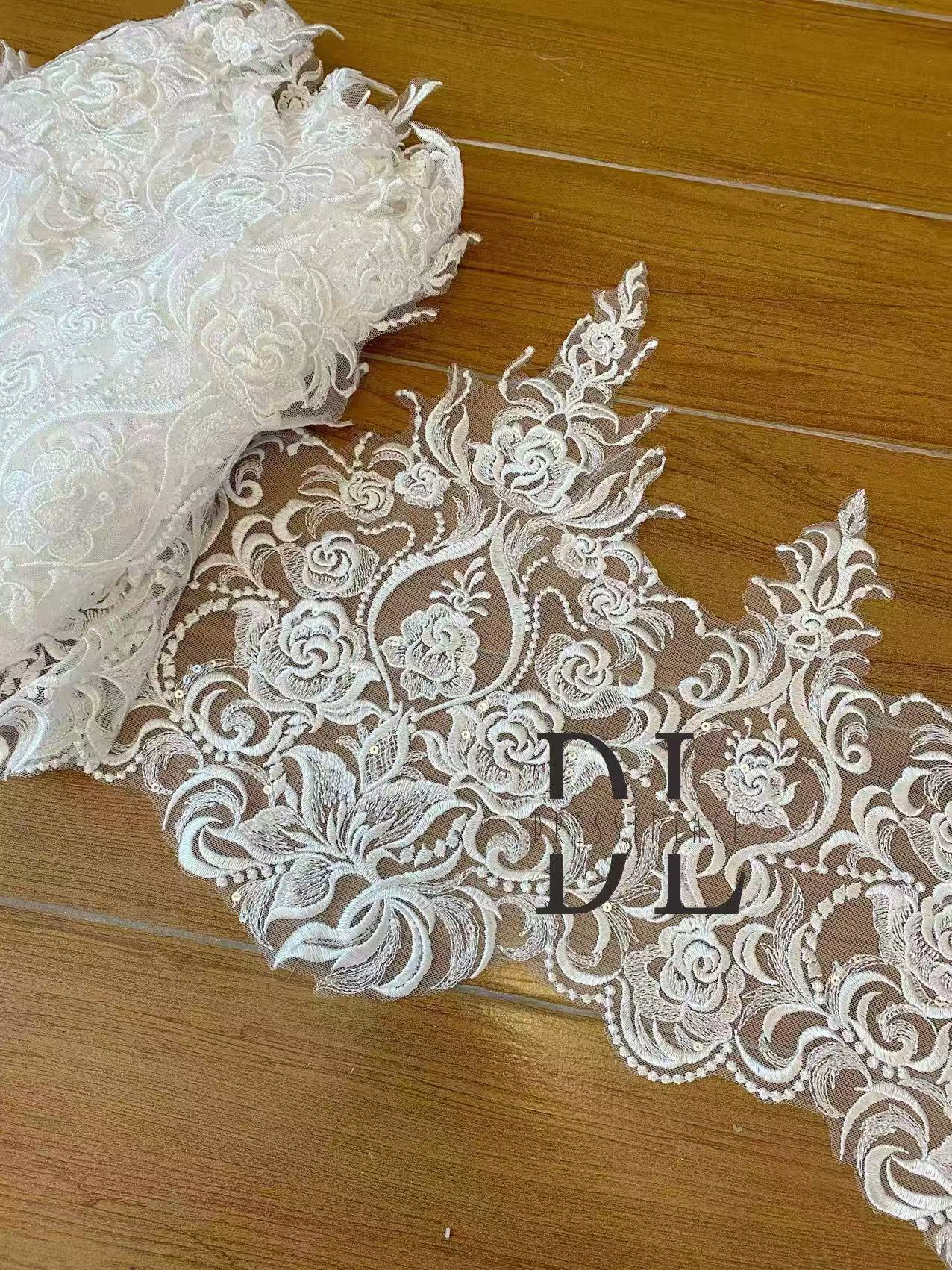 DLX43270 Sequins Trimming Lace - sequins only, Embroidered rose flower pattern for wedding dresses, bridal DIY fabrics