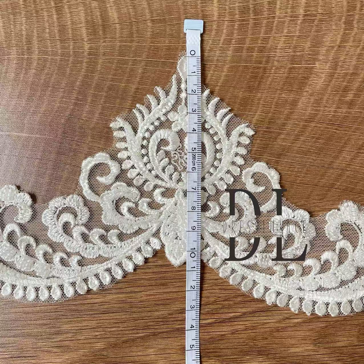 DLX11259 Embroidered Trimming Lace with beads and sequins for bridal veils, wedding accessories