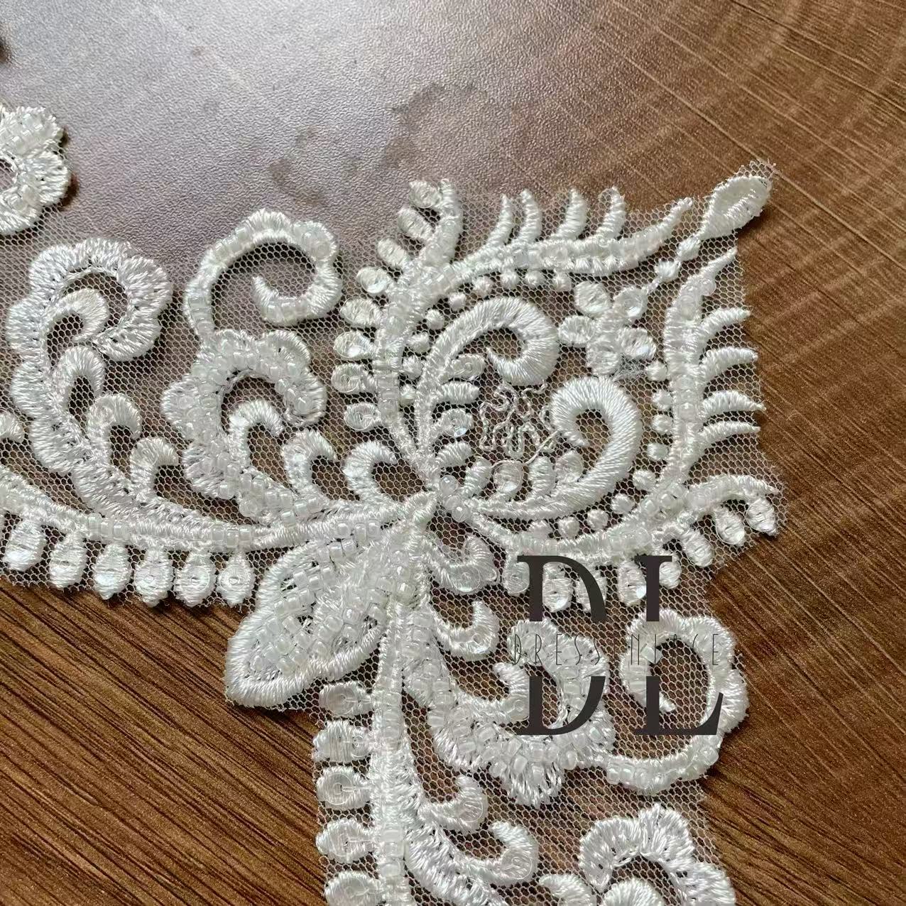 DLX11259 Embroidered Trimming Lace with beads and sequins for bridal veils, wedding accessories