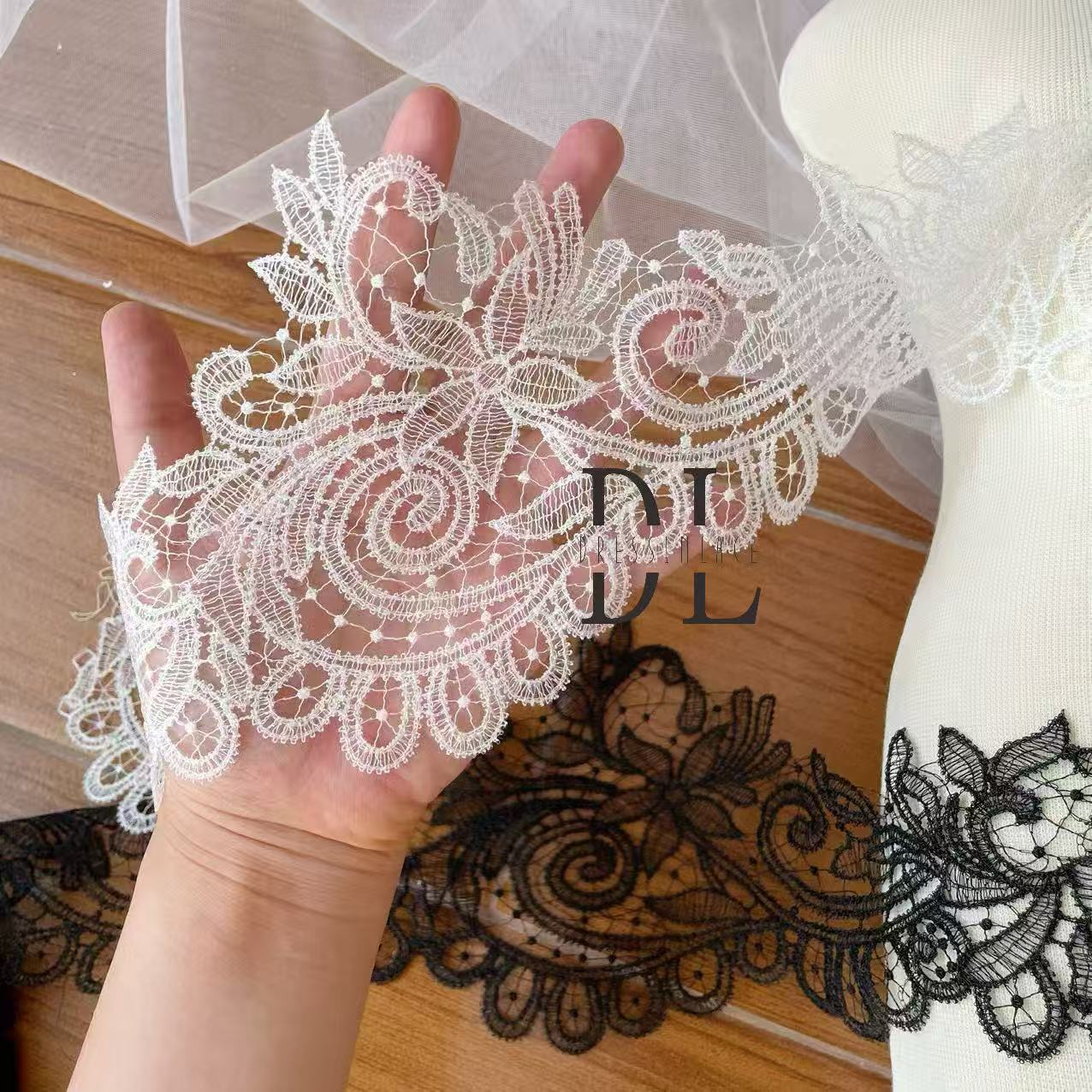 DLG135324 Guipure edge lace trim plain embroidered For Bridal Head Veils home textiles DIY accessories