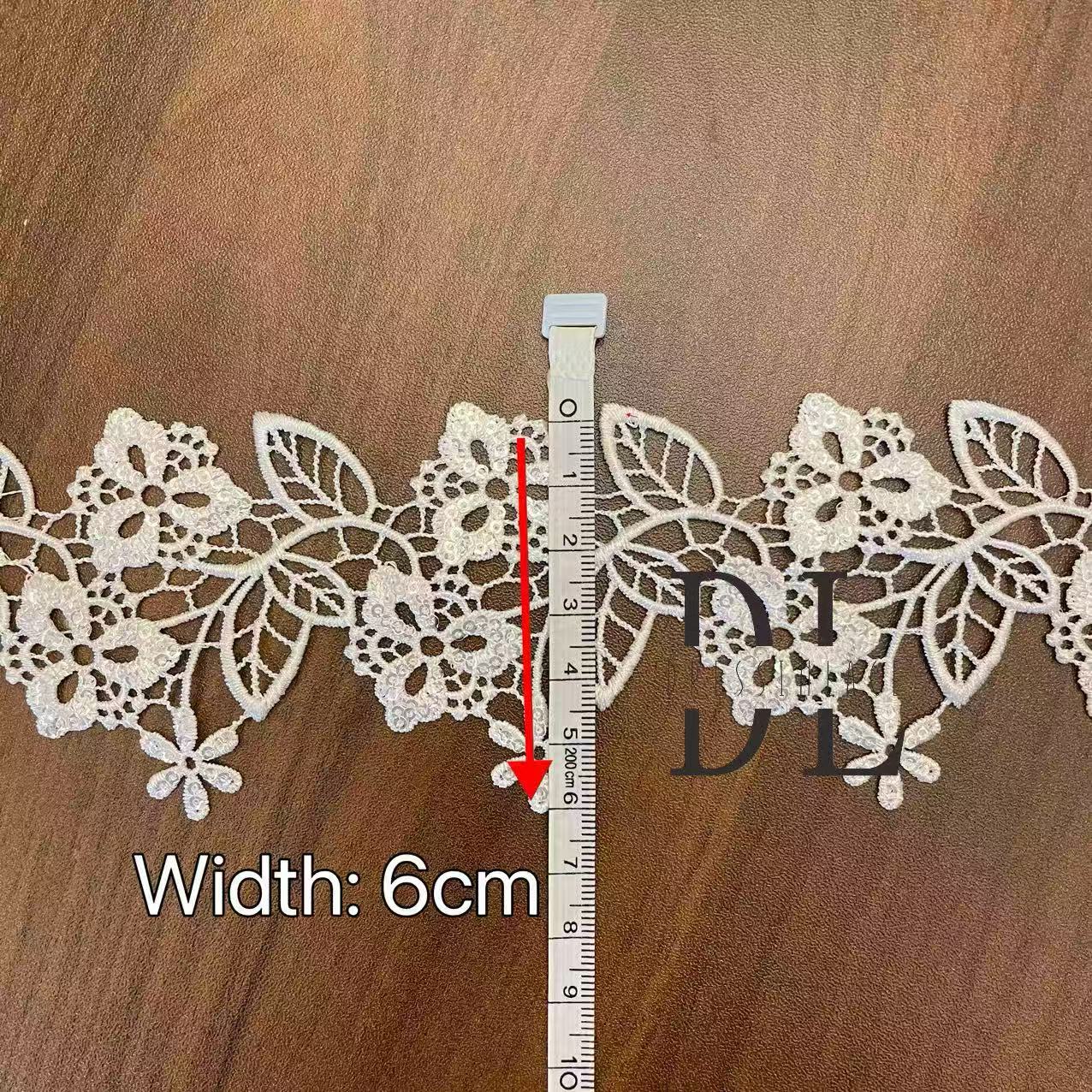 DLX65092 flowers pattern Guipure edge lace trim with sequins For Bridal Head Veils home textiles