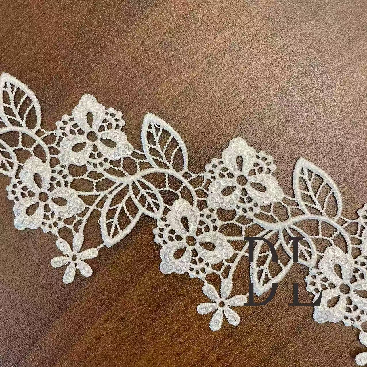 DLX65092 flowers pattern Guipure edge lace trim with sequins For Bridal Head Veils home textiles
