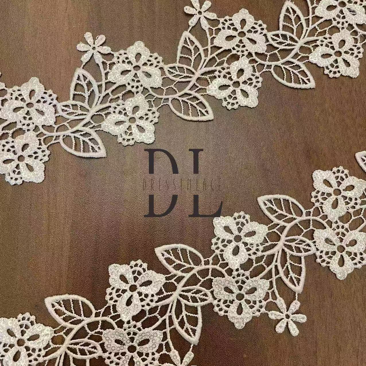 DLX65092 flowers pattern Guipure edge lace trim with sequins For Bridal Head Veils home textiles