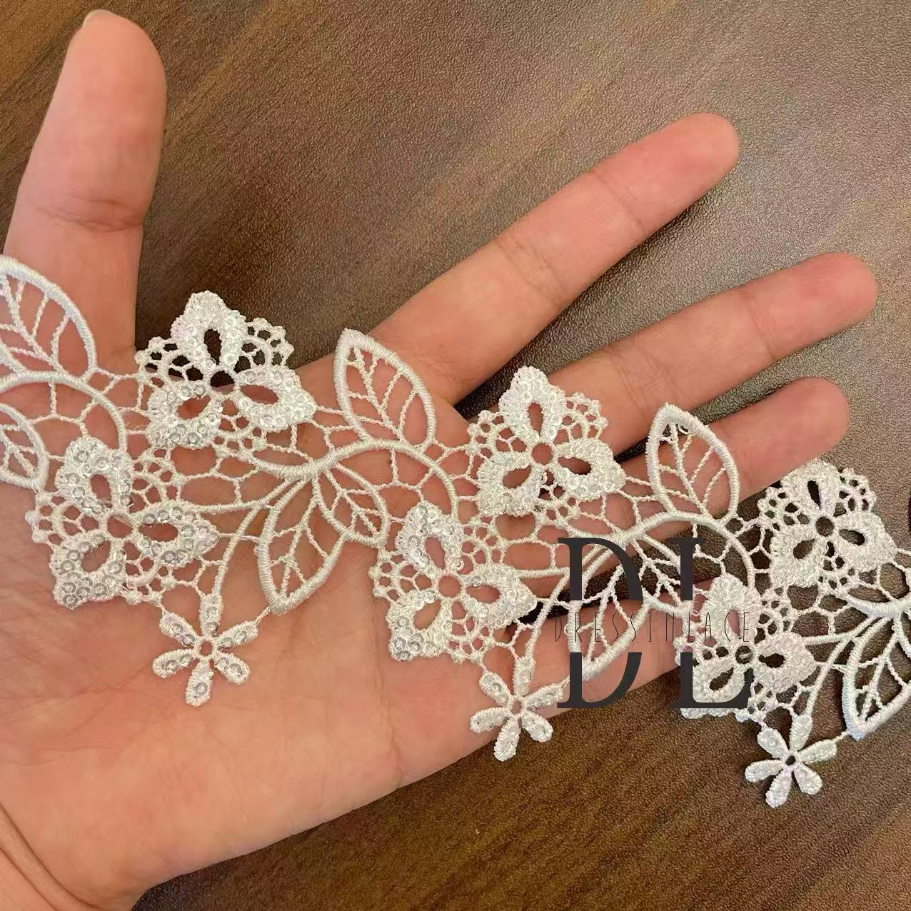 DLX65092 flowers pattern Guipure edge lace trim with sequins For Bridal Head Veils home textiles