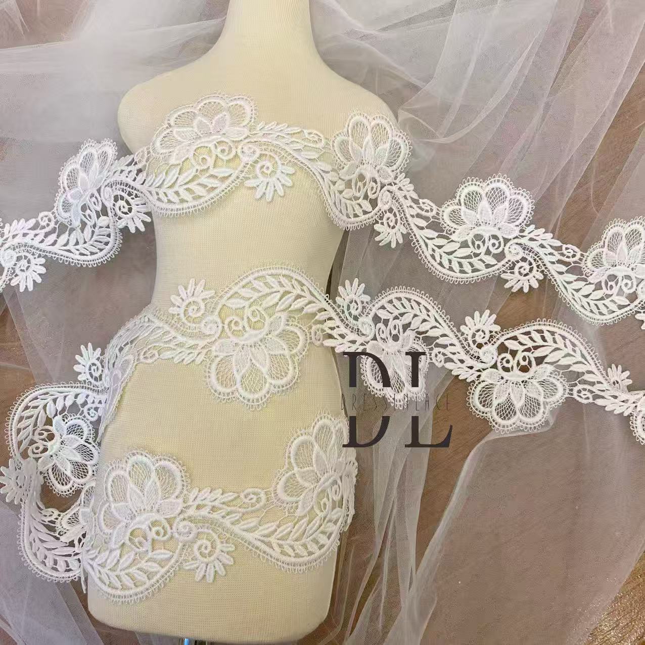 DLX80094 Plain embroidered lace trim guipure lace For Bridal Head Veils home textiles DIY clothes accessories