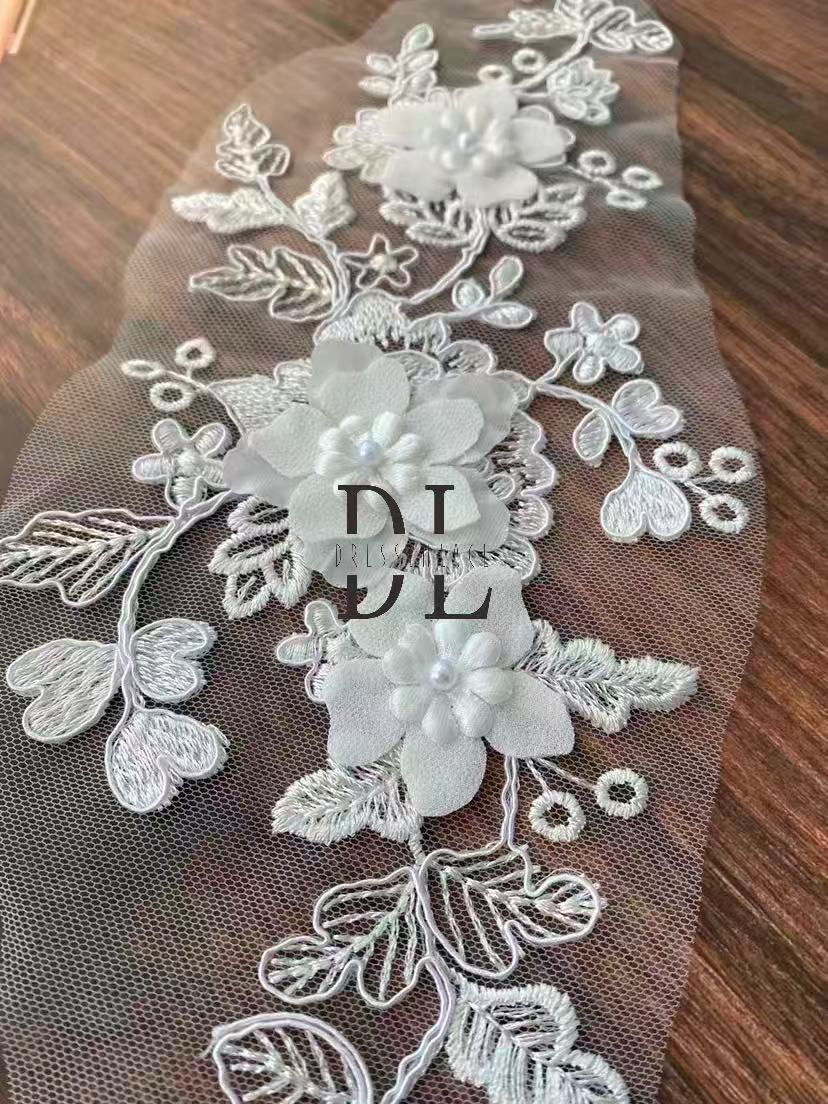 DLM2324 3d flower lace appliques for Bride wedding dresses, bridal veils accessorie