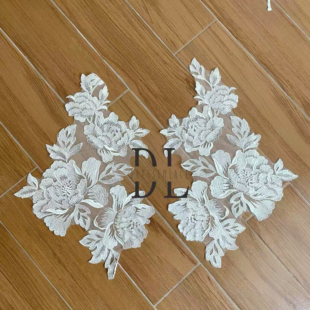 DLM2312 embroidery lace appliques with sequins for Bride wedding dresses Lace motifs, bridal veils accessories