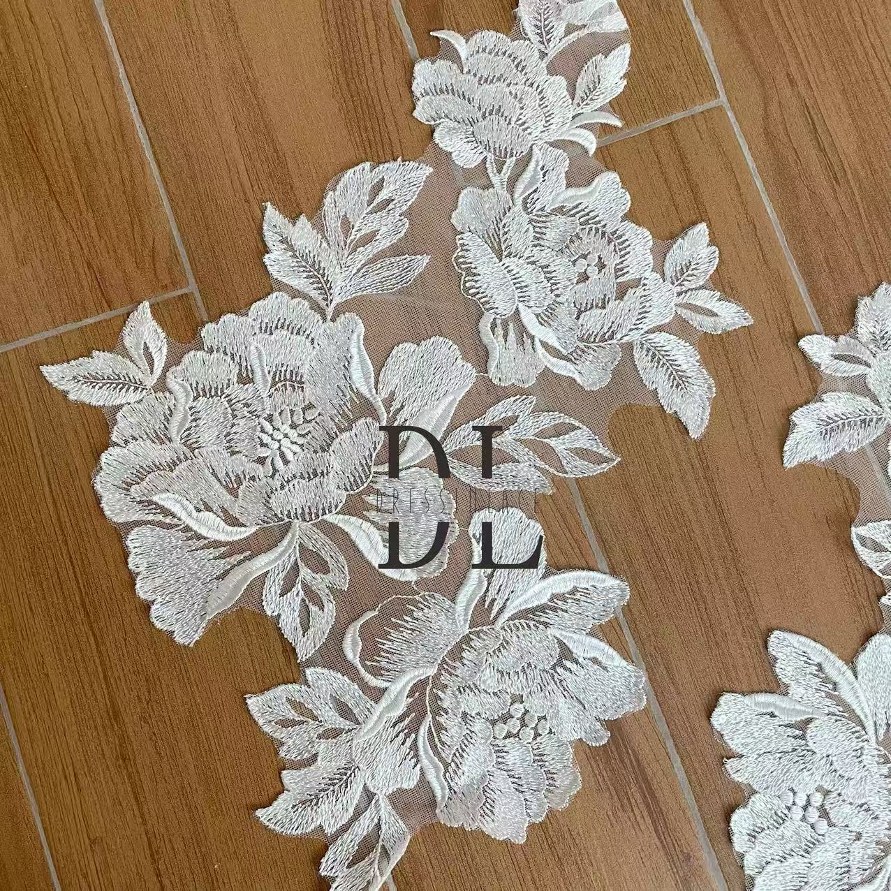 DLM2312 embroidery lace appliques with sequins for Bride wedding dresses Lace motifs, bridal veils accessories