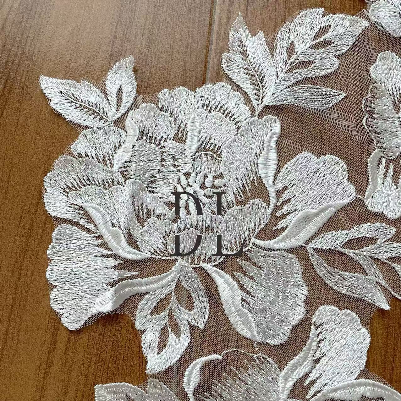 DLM2312 embroidery lace appliques with sequins for Bride wedding dresses Lace motifs, bridal veils accessories