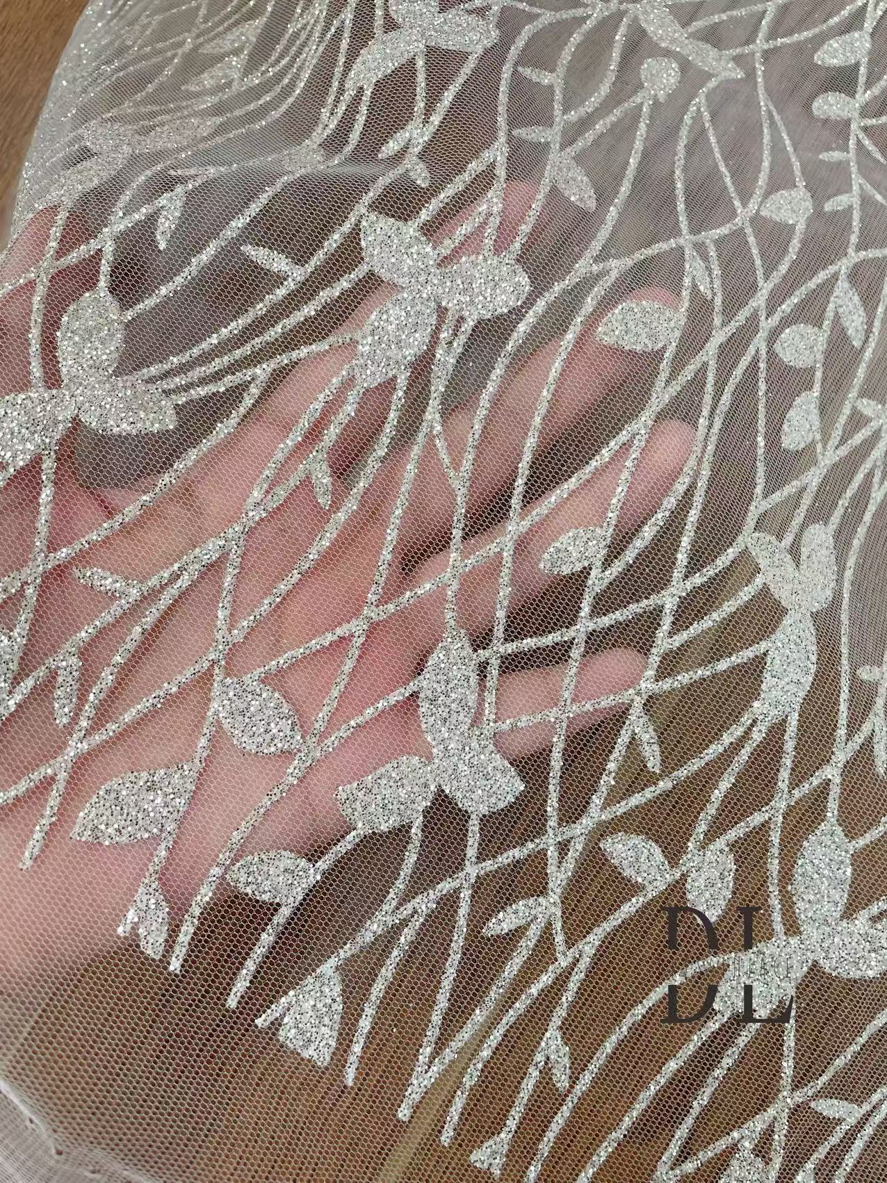 DL130174 High-quality Shiny glitter lace fabric for Bride wedding dresses width 130cm