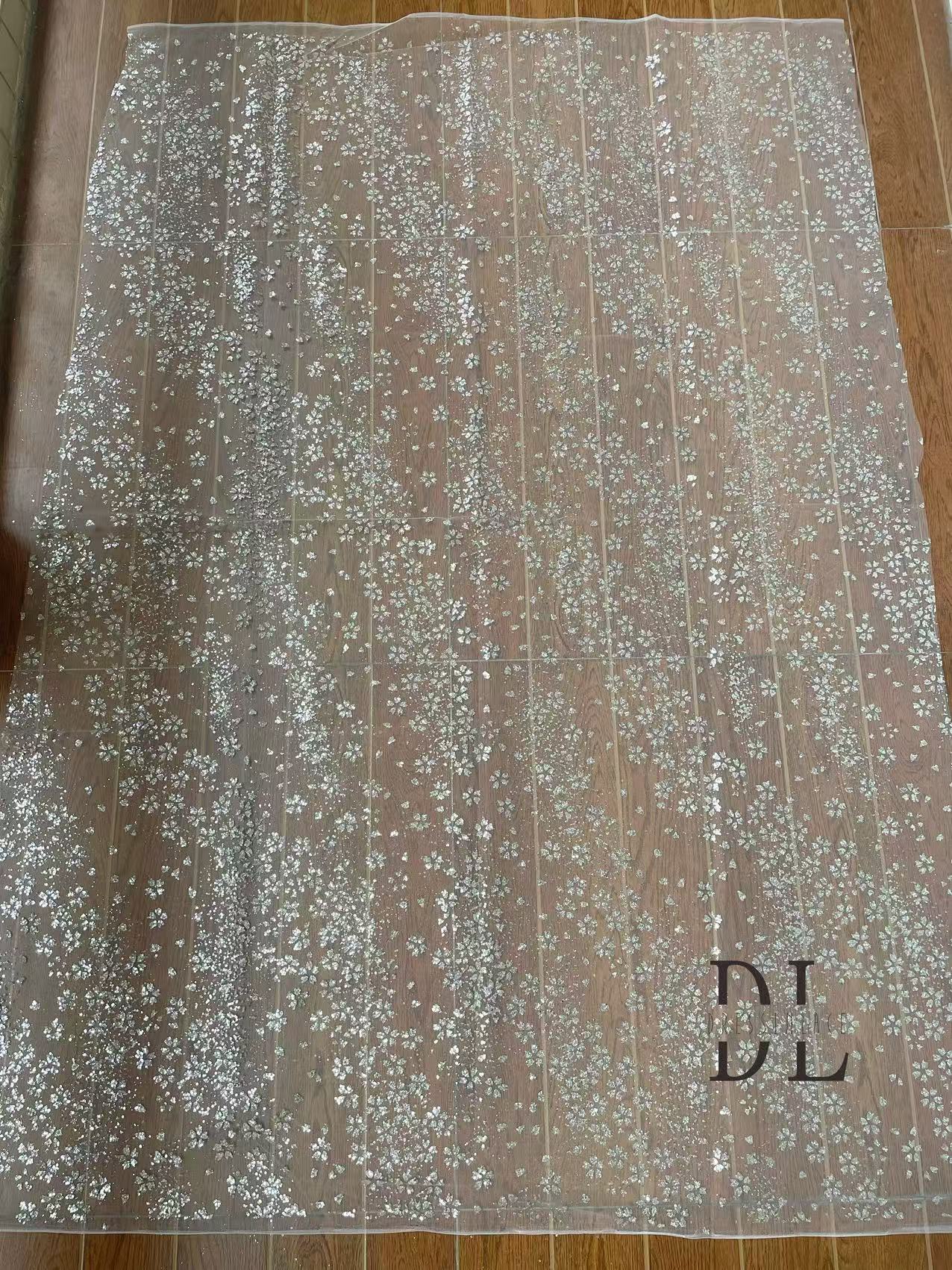 DL130175 High-quality silver Shiny glitter lace fabric for Bridal wedding dresses width 130cm