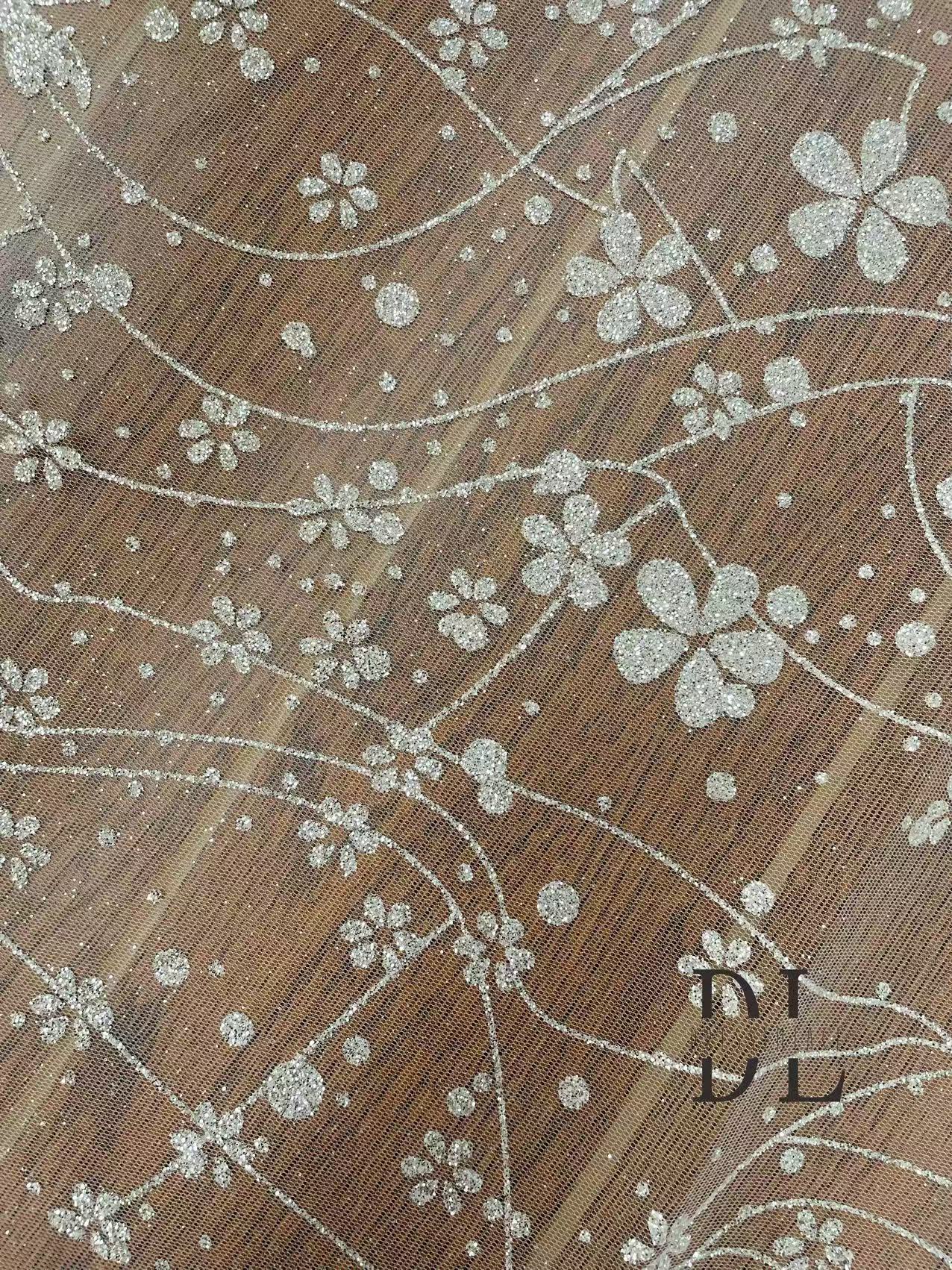 DL130176 High-quality Flowers Shiny glitter lace fabric for Bridal gown wedding dresses width 130cm