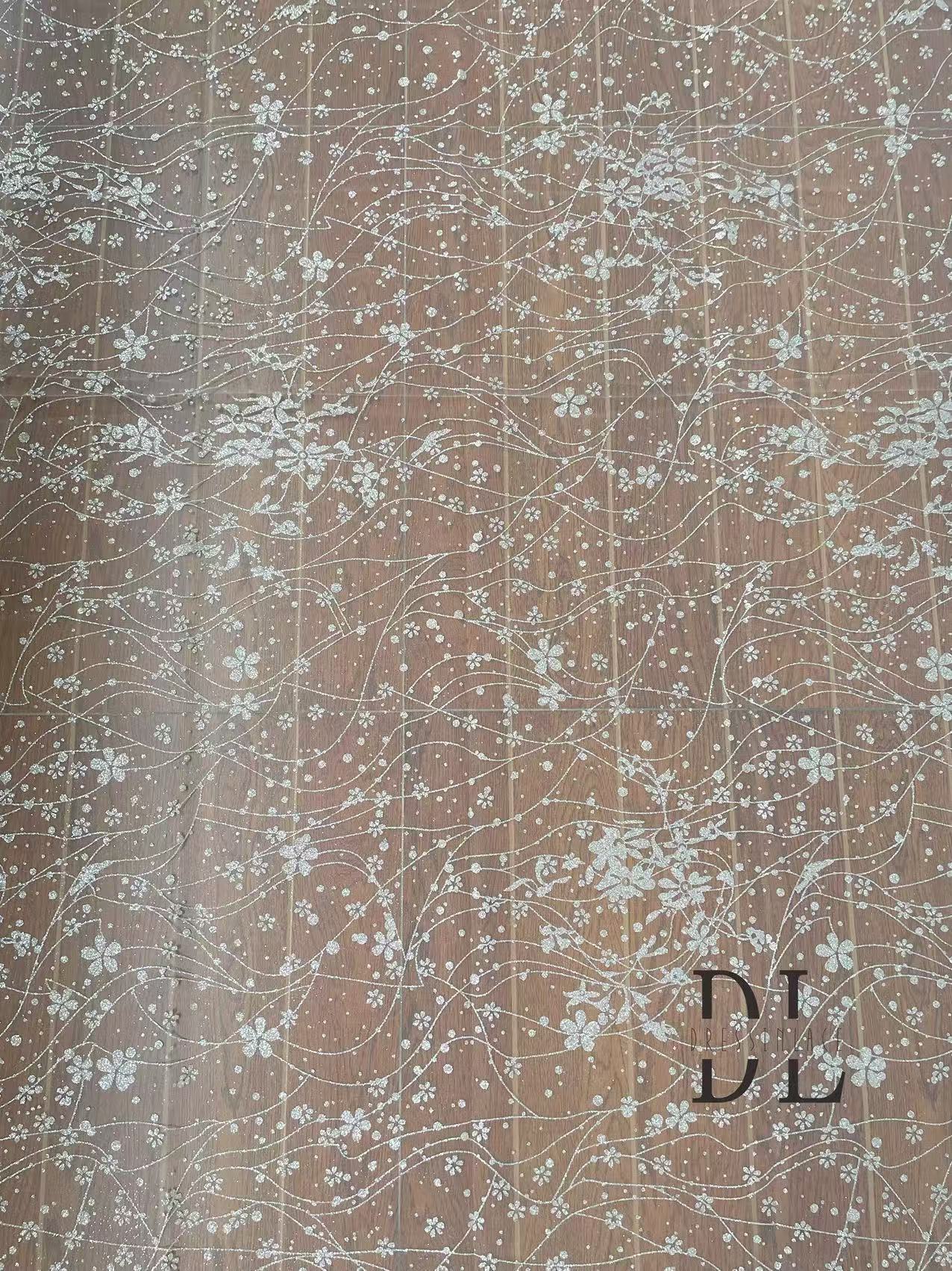 DL130176 High-quality Flowers Shiny glitter lace fabric for Bridal gown wedding dresses width 130cm