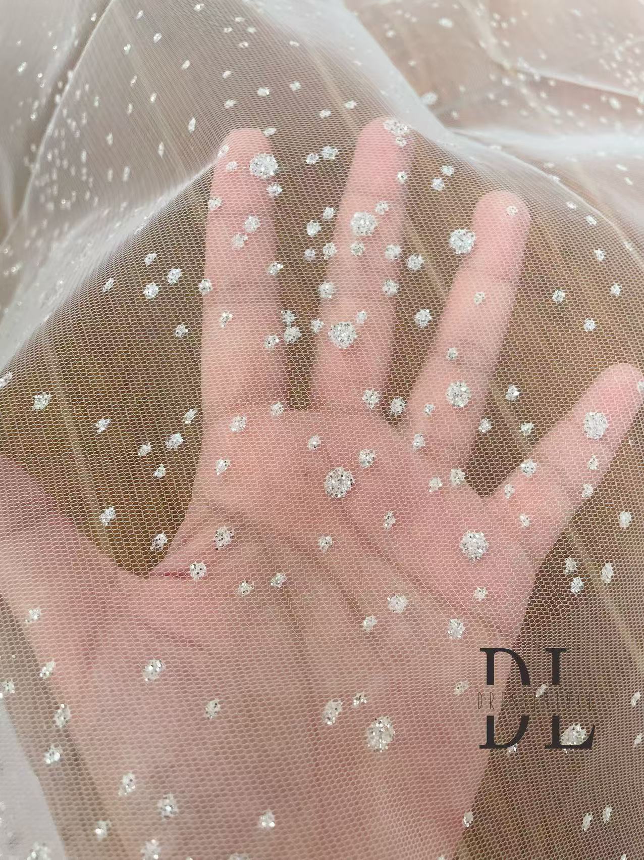 DL130178 Bridal Shiny spot glitter lace fabric for wedding dresses width 130cm