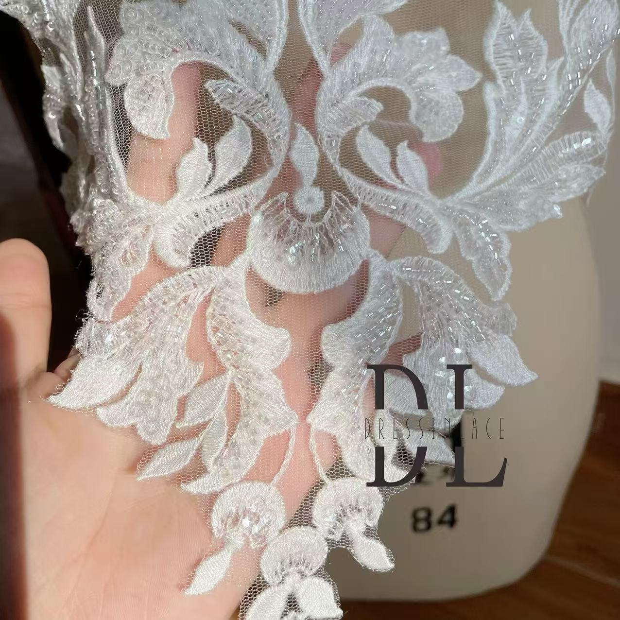 DLM2327 embroidered lace appliques with beads sequins for Bride wedding dresses Lace motifs, bridal veils accessories