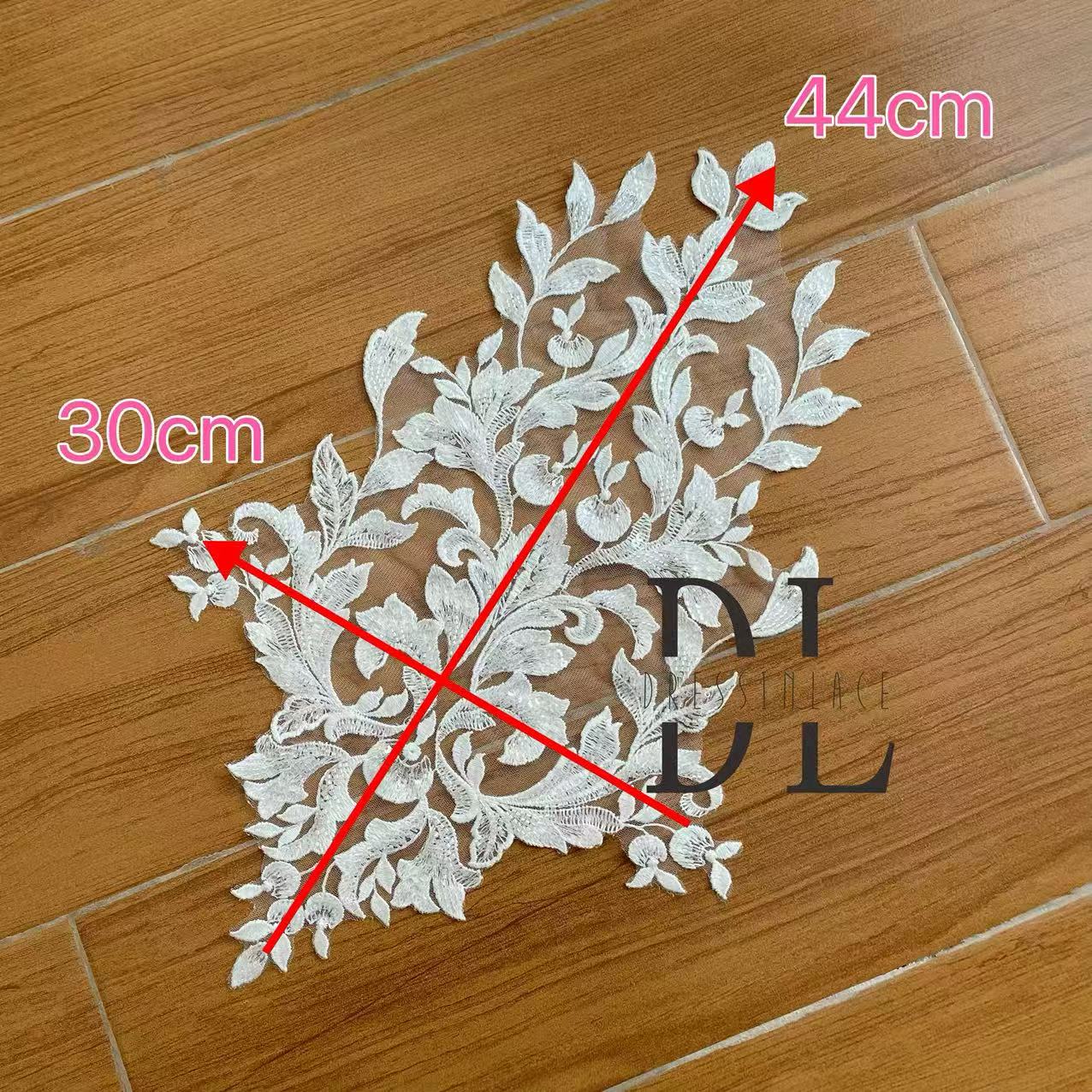 DLM2327 embroidered lace appliques with beads sequins for Bride wedding dresses Lace motifs, bridal veils accessories