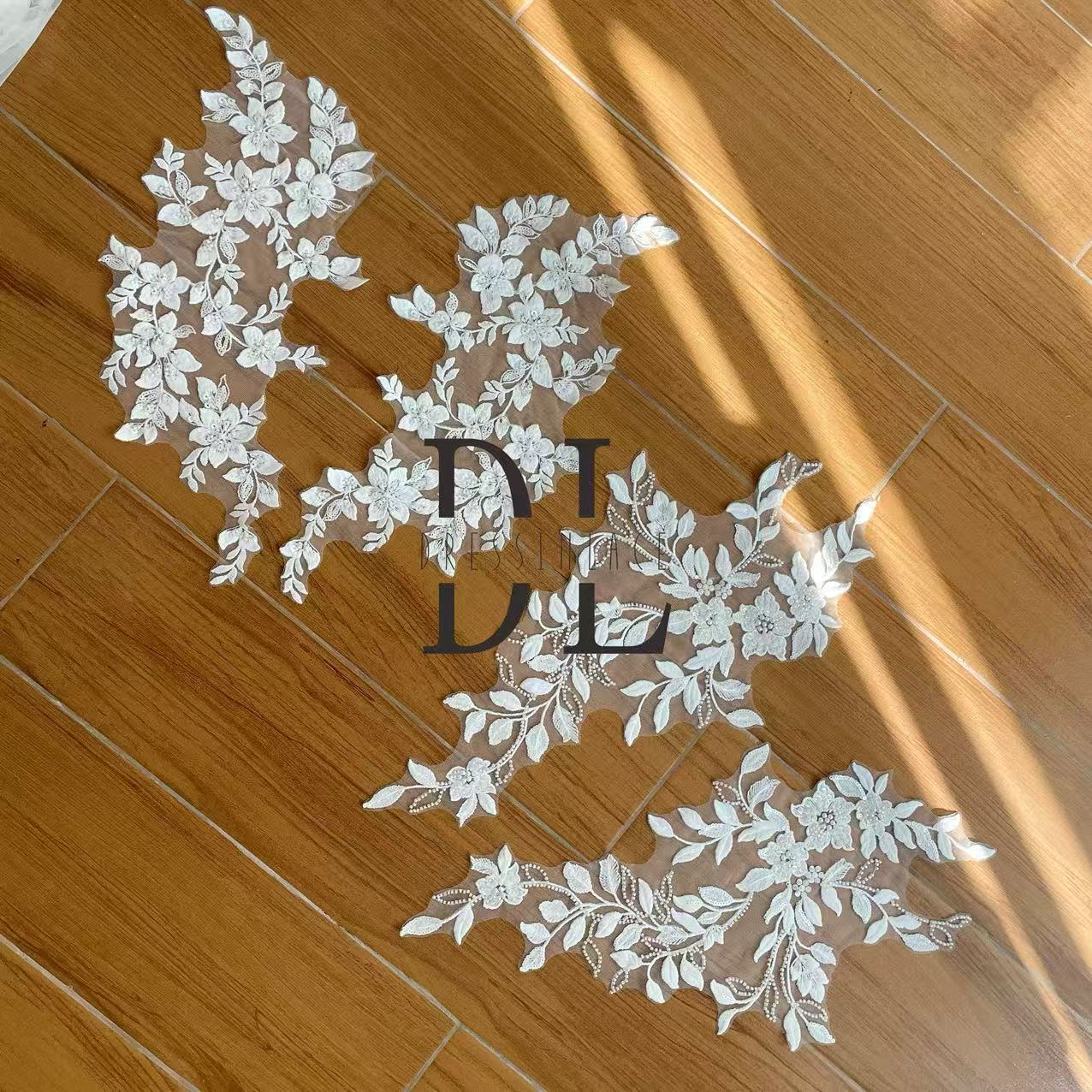 DLM2325&DLM2326 Beaded embroidery Lace motifs for bride dresses, bridal veils, fashion clothes accessories