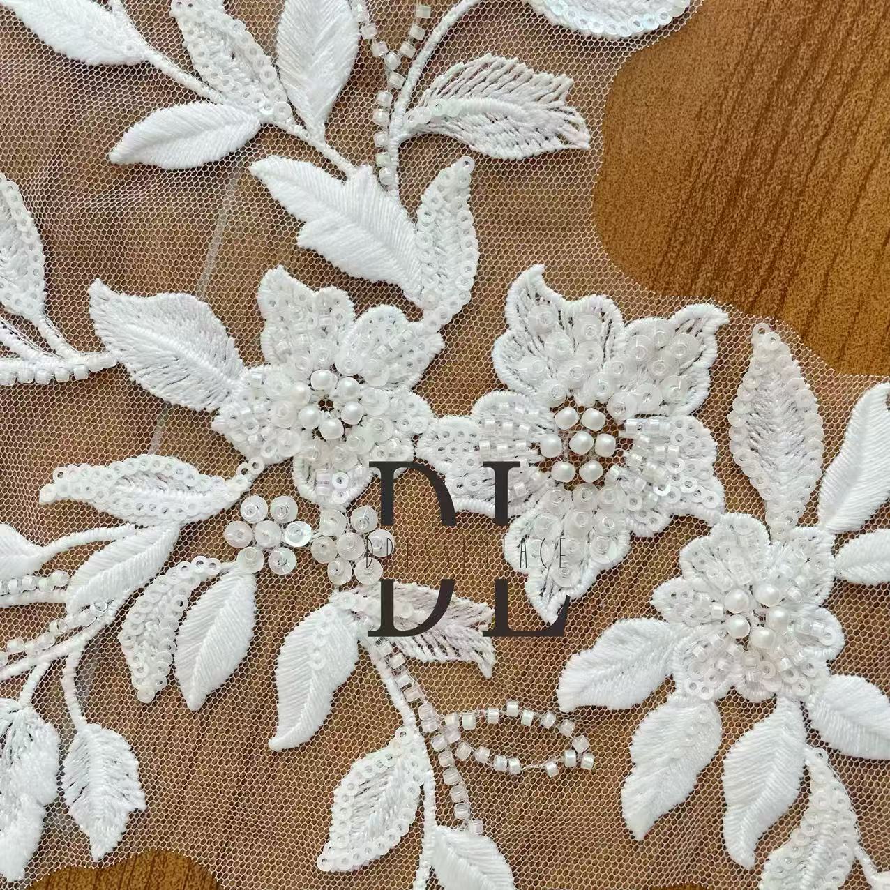 DLM2325&DLM2326 Beaded embroidery Lace motifs for bride dresses, bridal veils, fashion clothes accessories