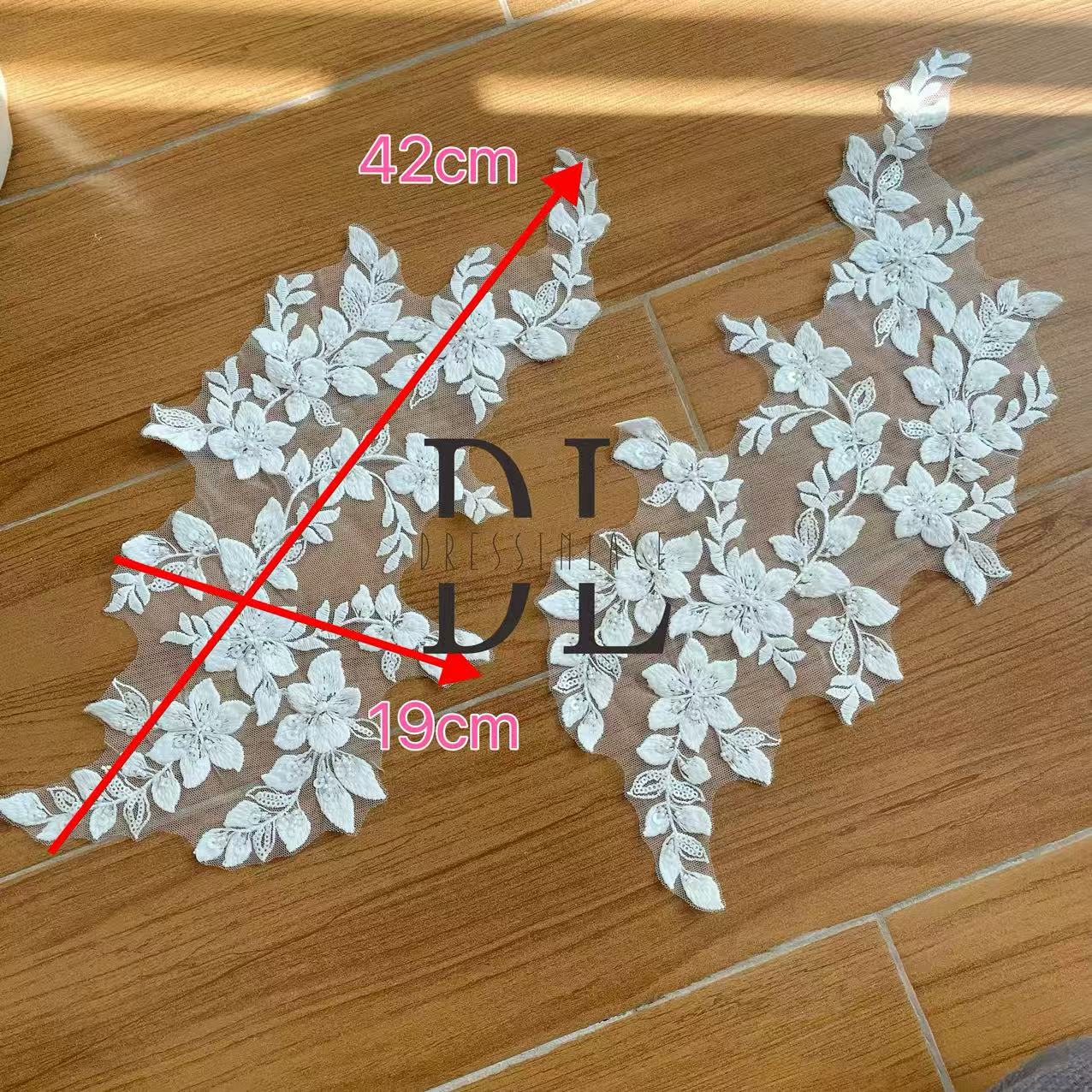 DLM2325&DLM2326 Beaded embroidery Lace motifs for bride dresses, bridal veils, fashion clothes accessories