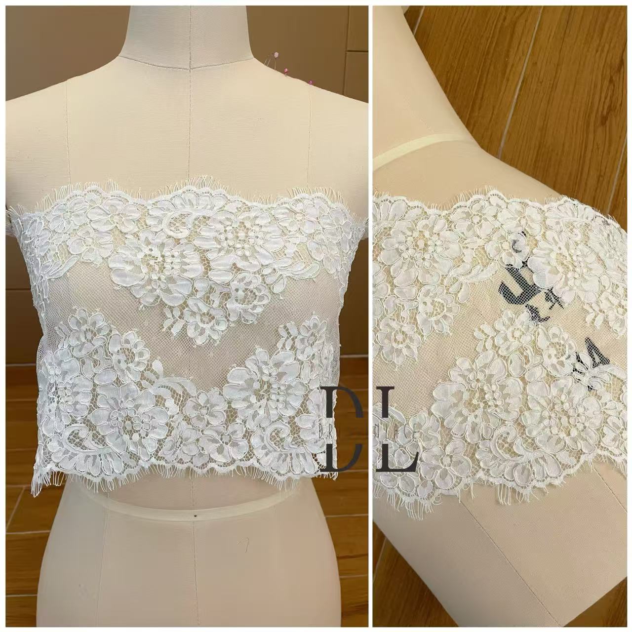 DL130013 Tejido de encaje de flores de satén 3D suave de alta calidad con cuentas de perlas para vestidos de novia 