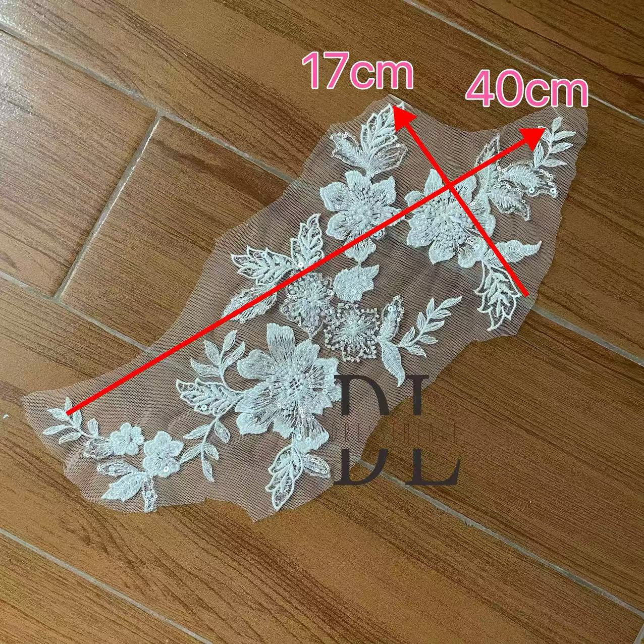 DLM2333 Beaded lace appliques for DIY designers custom wedding dresses accessories, clothes, textiles