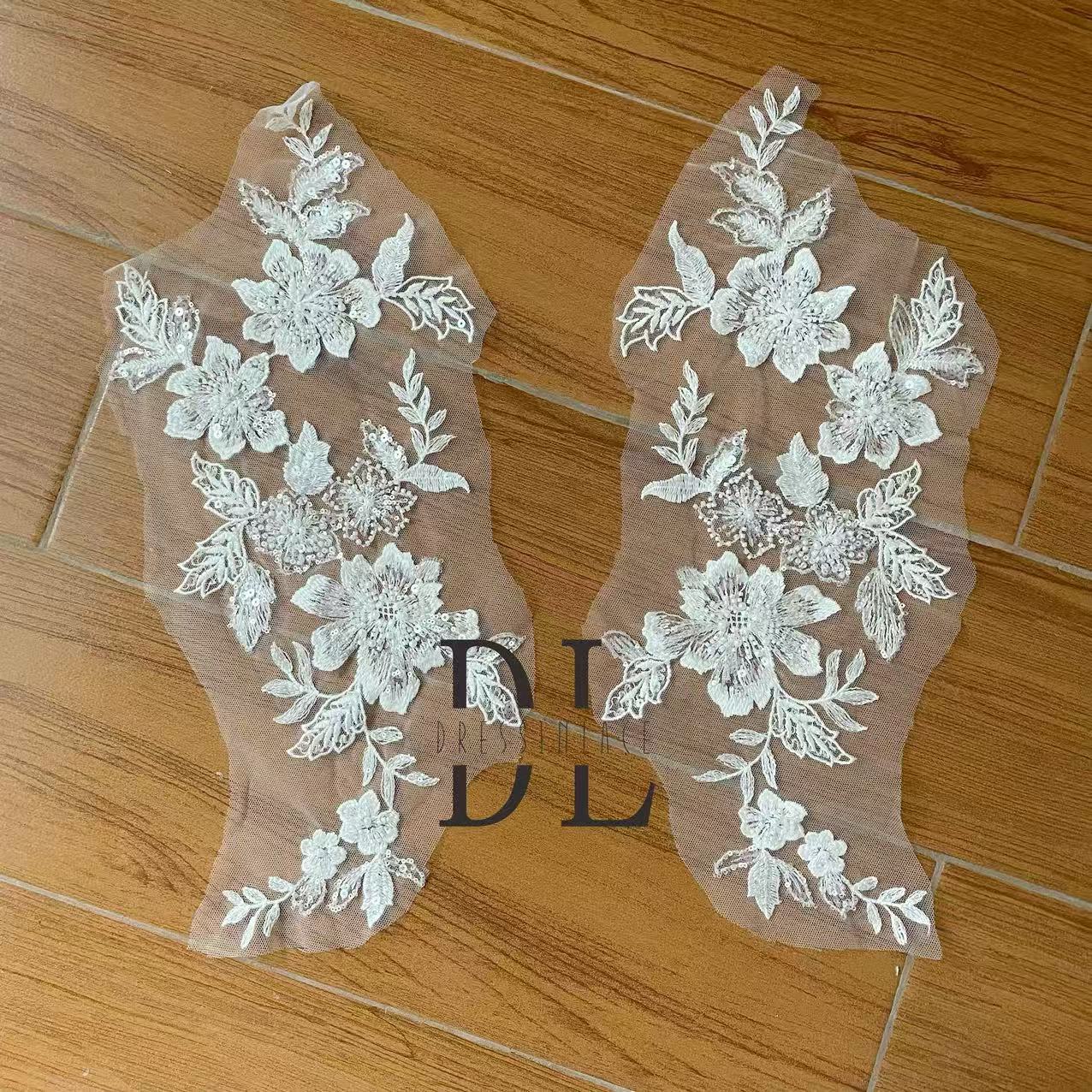 DLM2333 Beaded lace appliques for DIY designers custom wedding dresses accessories, clothes, textiles