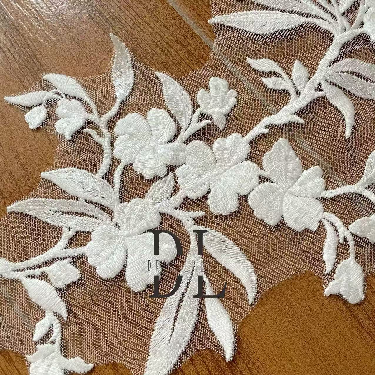 DLM2334 Sequins lace appliques for Bride wedding dresses Lace motifs, DIY bridal veils accessories