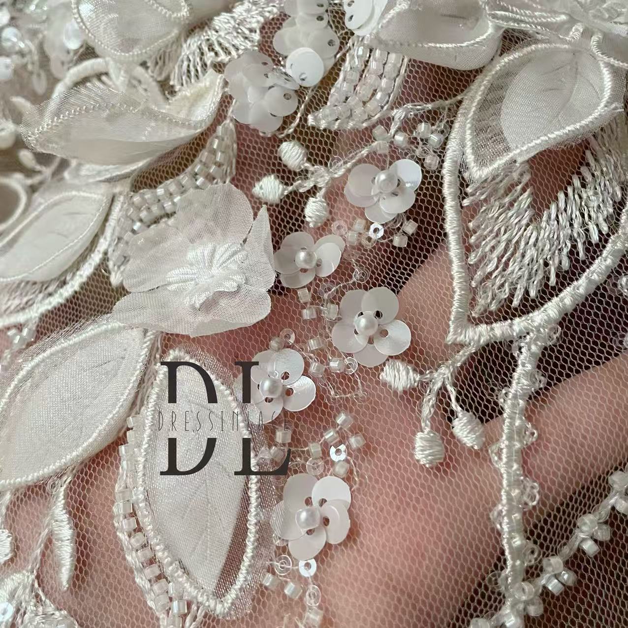 DLM2335  3d flowers lace appliques with beads sequins for Bride wedding dresses Lace motifs, bridal veils accessories