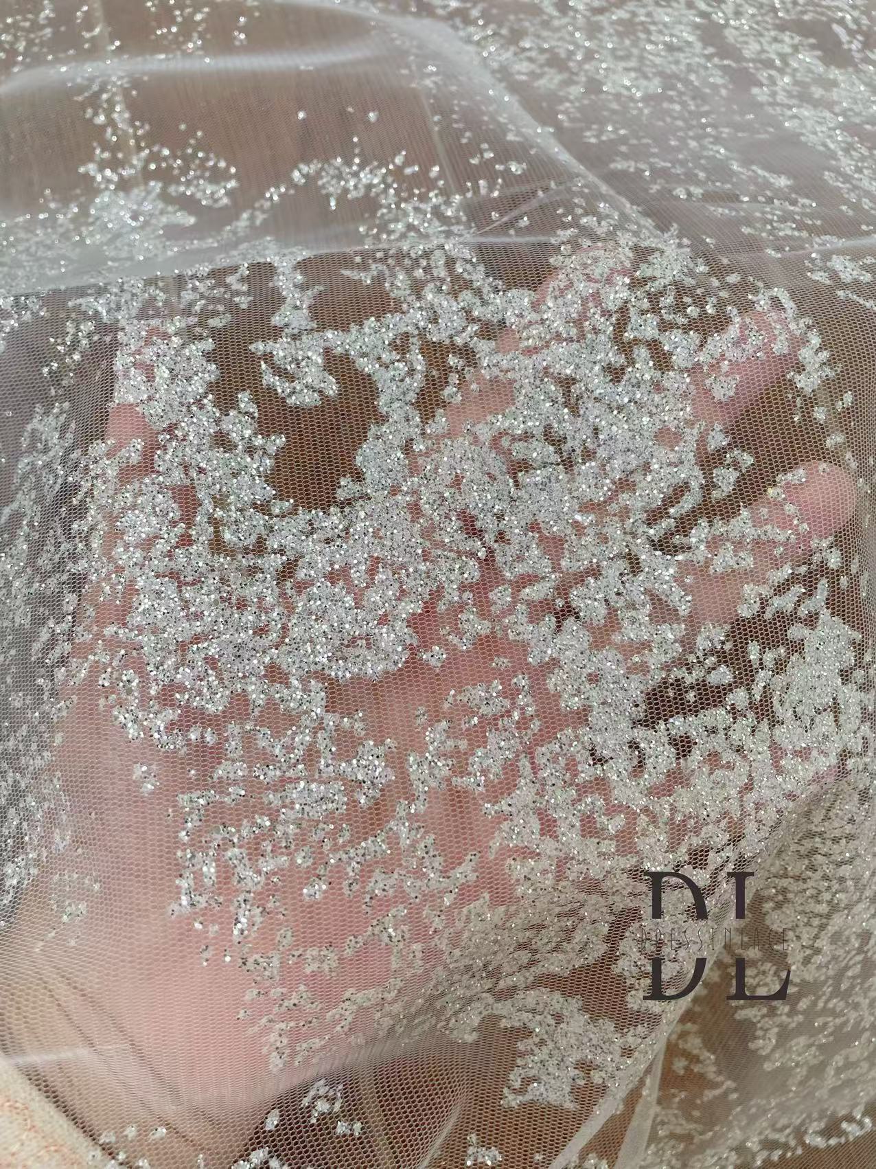 DL130182 High-quality silver Shiny glitter lace fabric for evening dress party dress wedding dress width 130cm