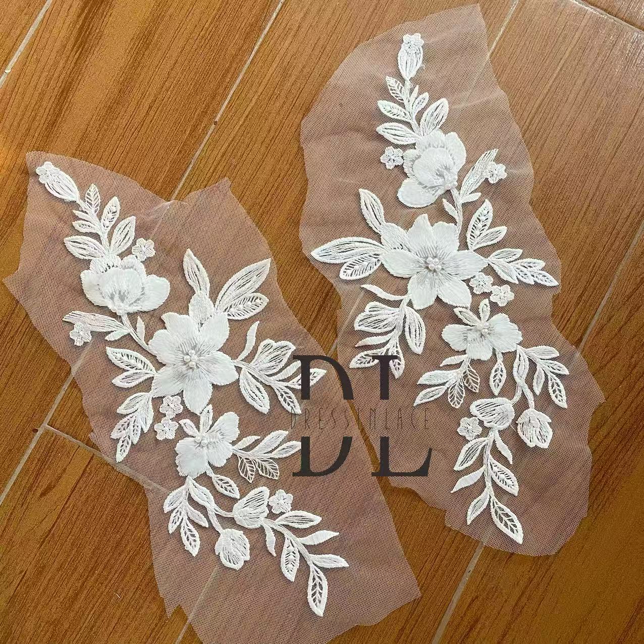 DLM2336&DLM2337 beaded flowers Lace patches for bride dresses, bridal veils, DIY fashion clothes accessories