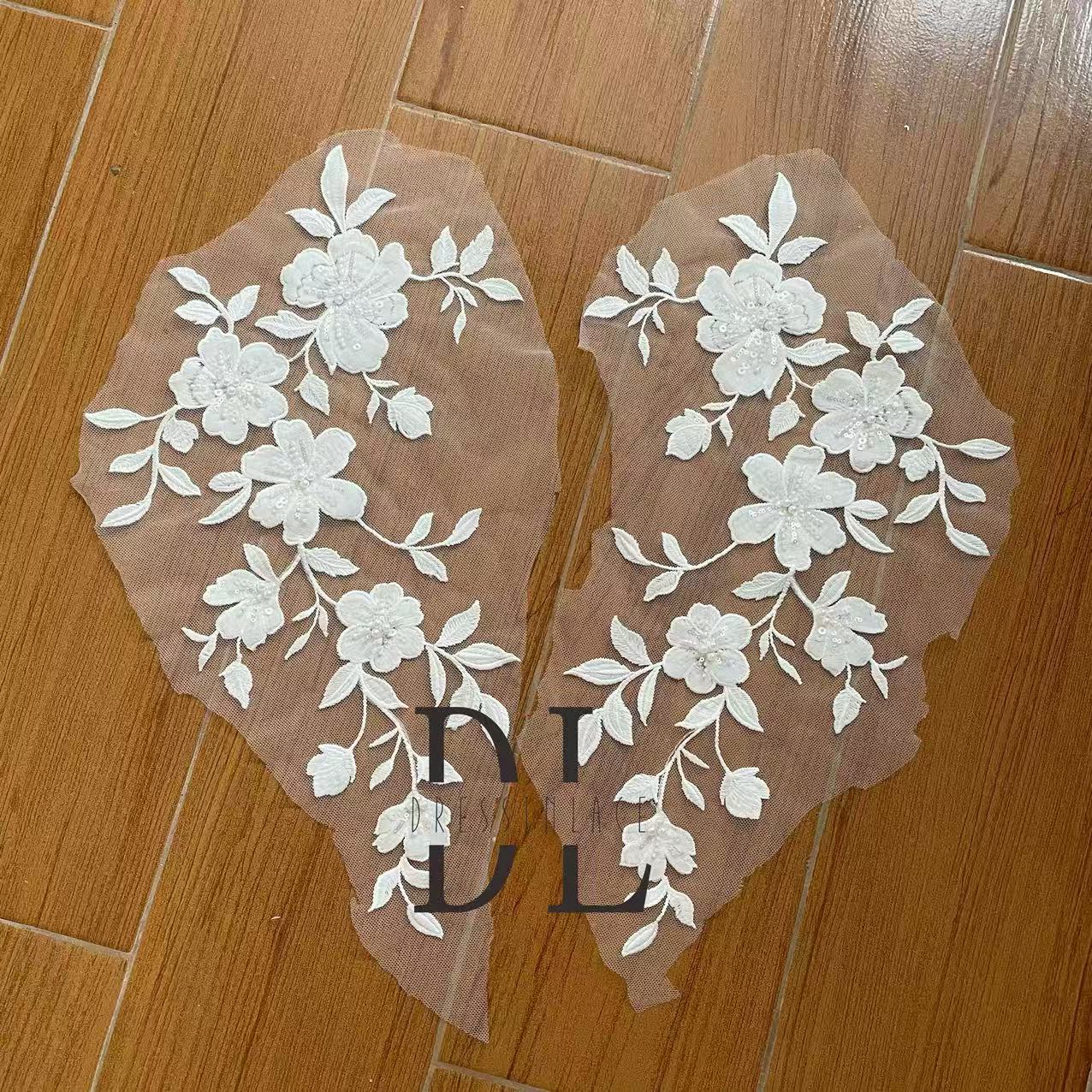 DLM2336&DLM2337 beaded flowers Lace patches for bride dresses, bridal veils, DIY fashion clothes accessories