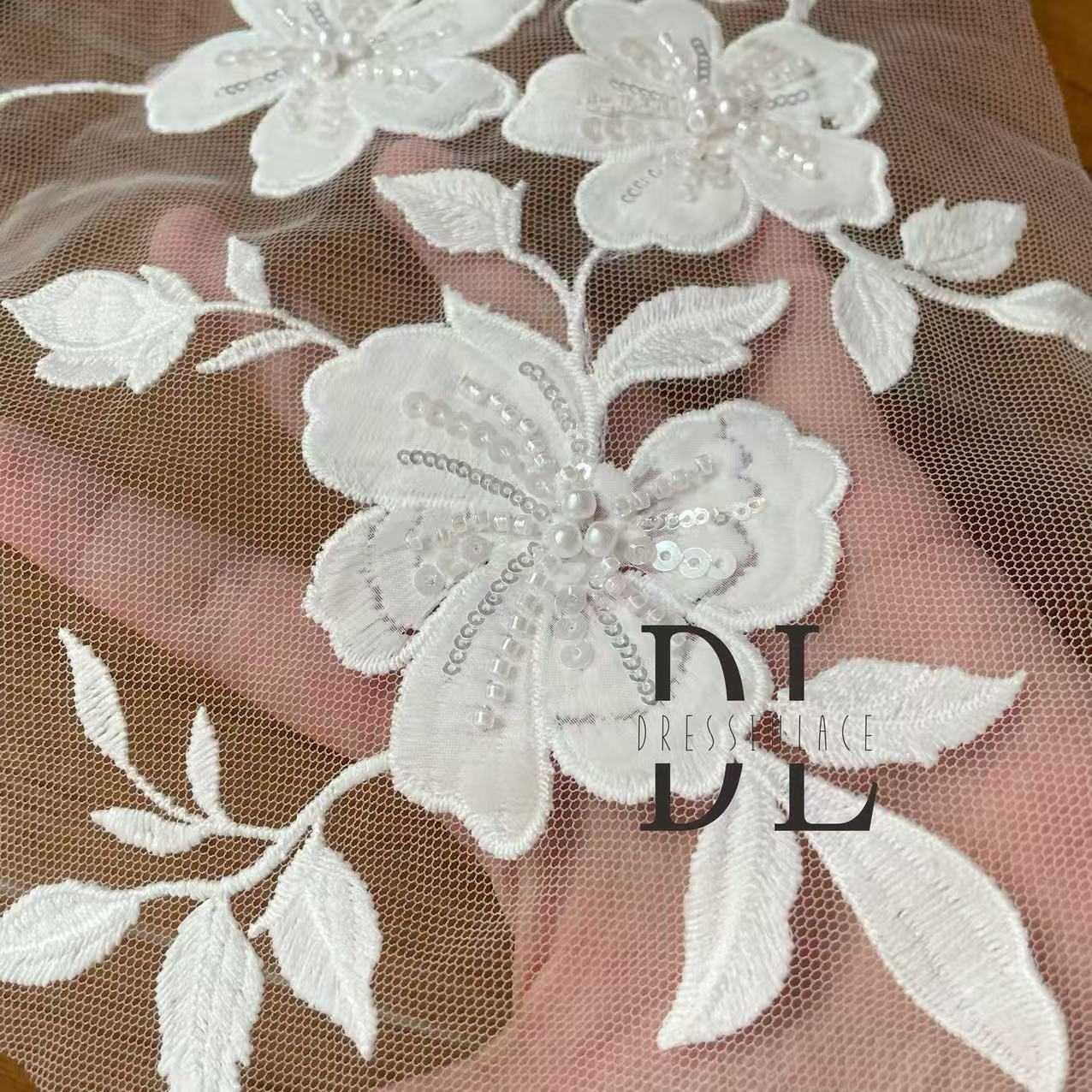 DLM2336&DLM2337 beaded flowers Lace patches for bride dresses, bridal veils, DIY fashion clothes accessories