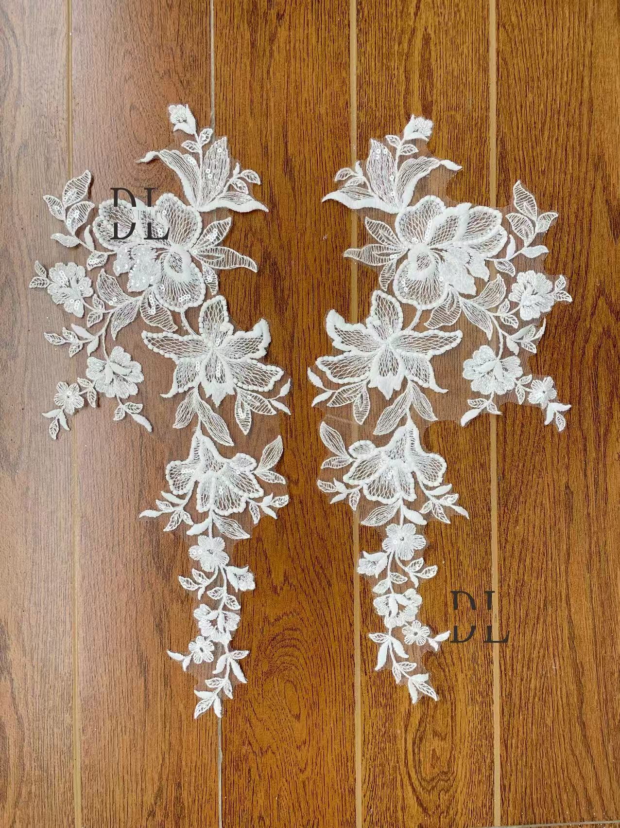 DLM2289 Flowers motifs Embroidered lace Appliques with beads and sequins for wedding dresses home use accessories