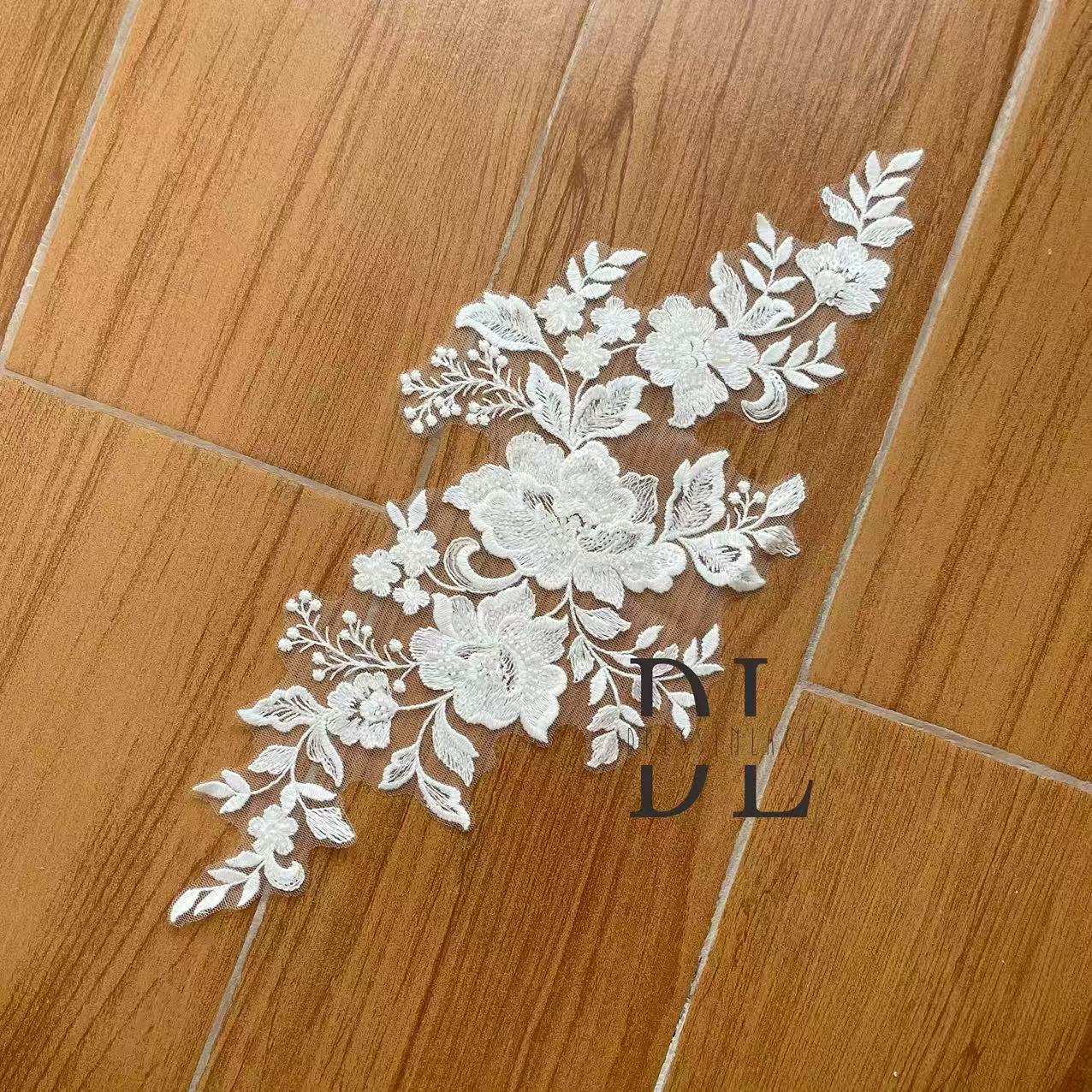 DLM2338 beading lace appliques for Bridal wedding dresses Lace motifs, designers DIY bridal veils accessories